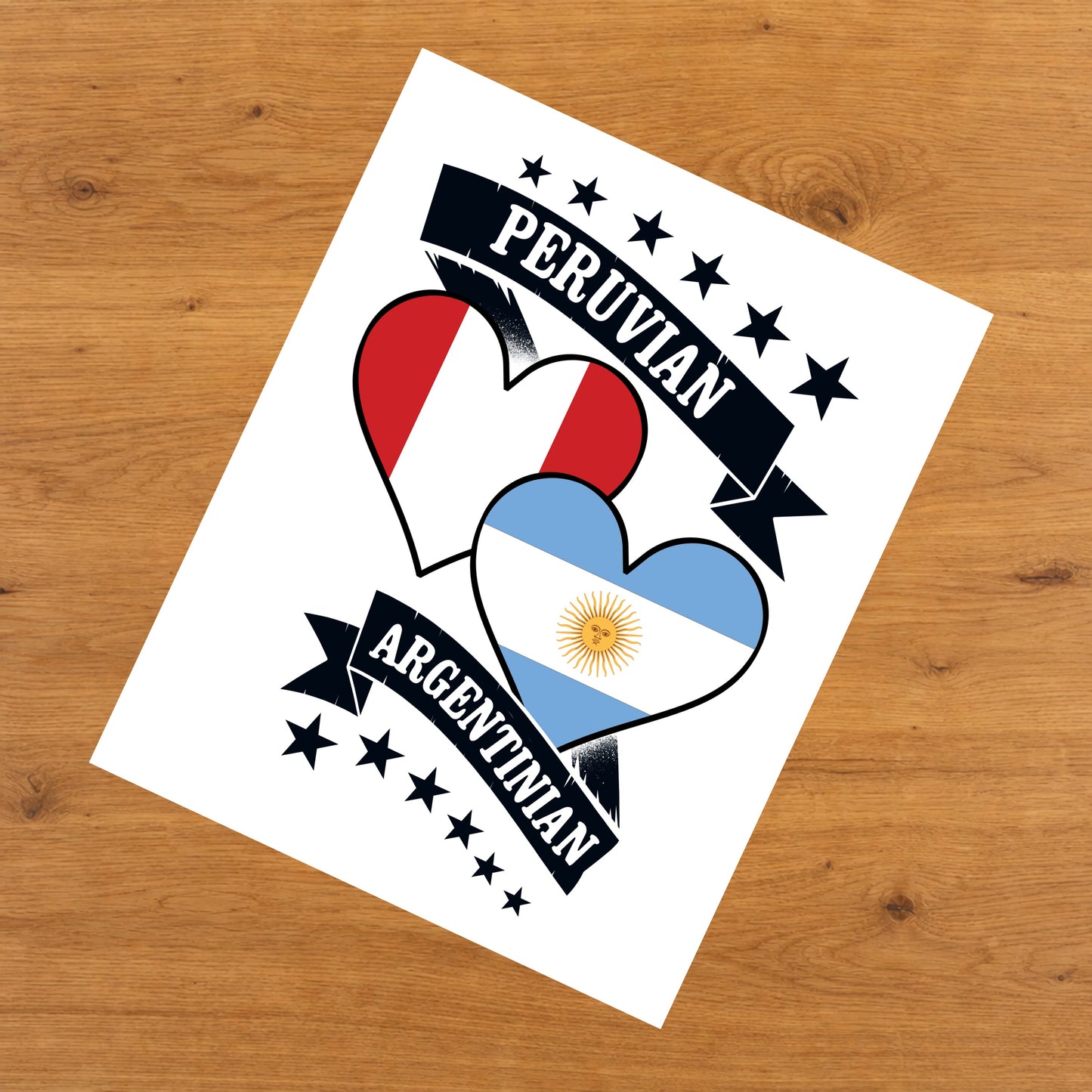 Peruvian Argentinian Heart Flags Peru Argentina 8"x10" Wall Art Print