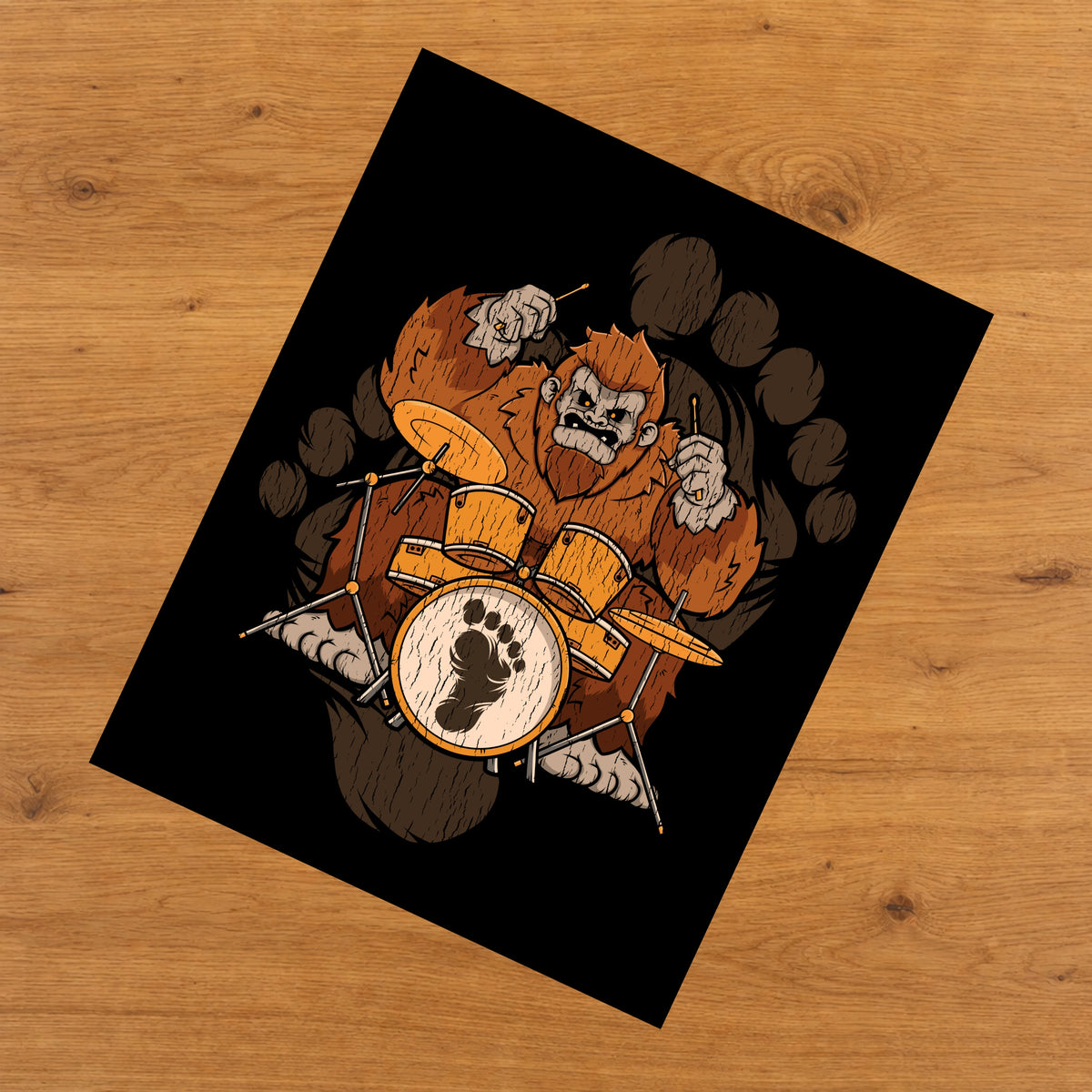 Bigfoot Drummer Art - Sasquatch Playing Drums 8"x10" Wall Art Print
