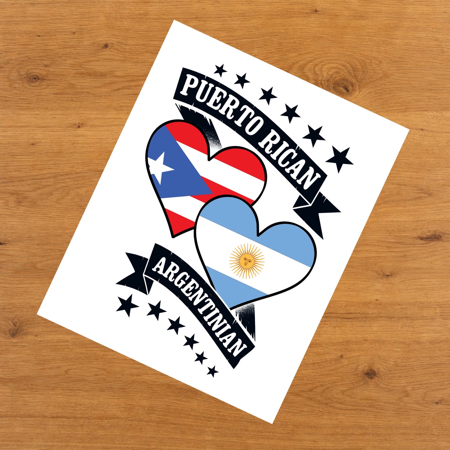 Puerto Rican Argentinian Heart Flags Puerto Rico Argentina 8"x10" Wall Art Print