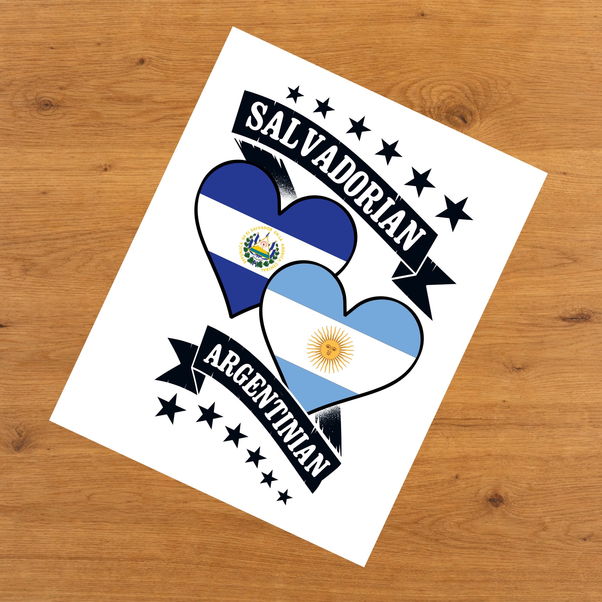 Salvadorian Argentinian Heart Flags El Salvador Argentina 8"x10" Wall Art Print