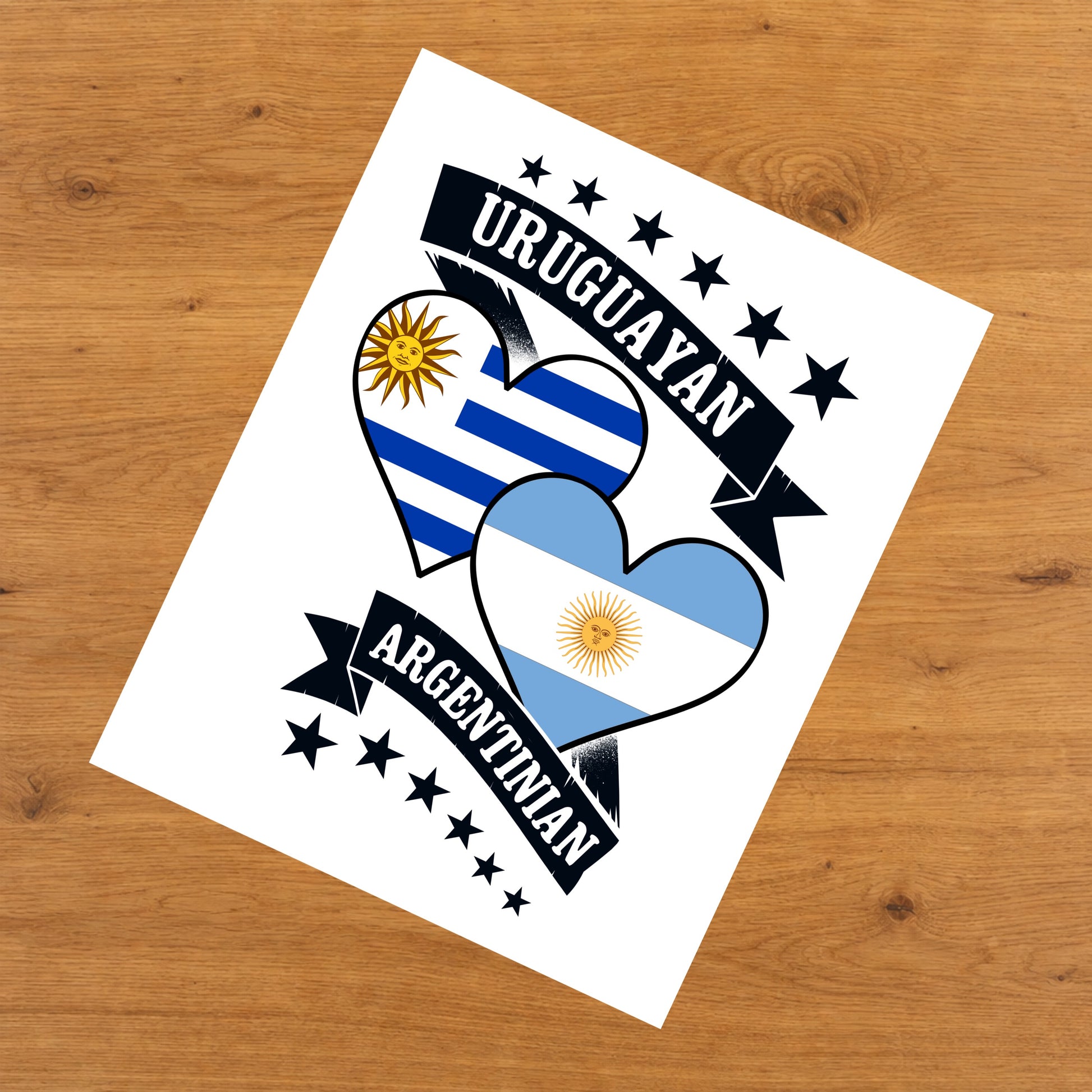 Uruguayan Argentinian Heart Flags Uruguay Argentina 8"x10" Wall Art Print