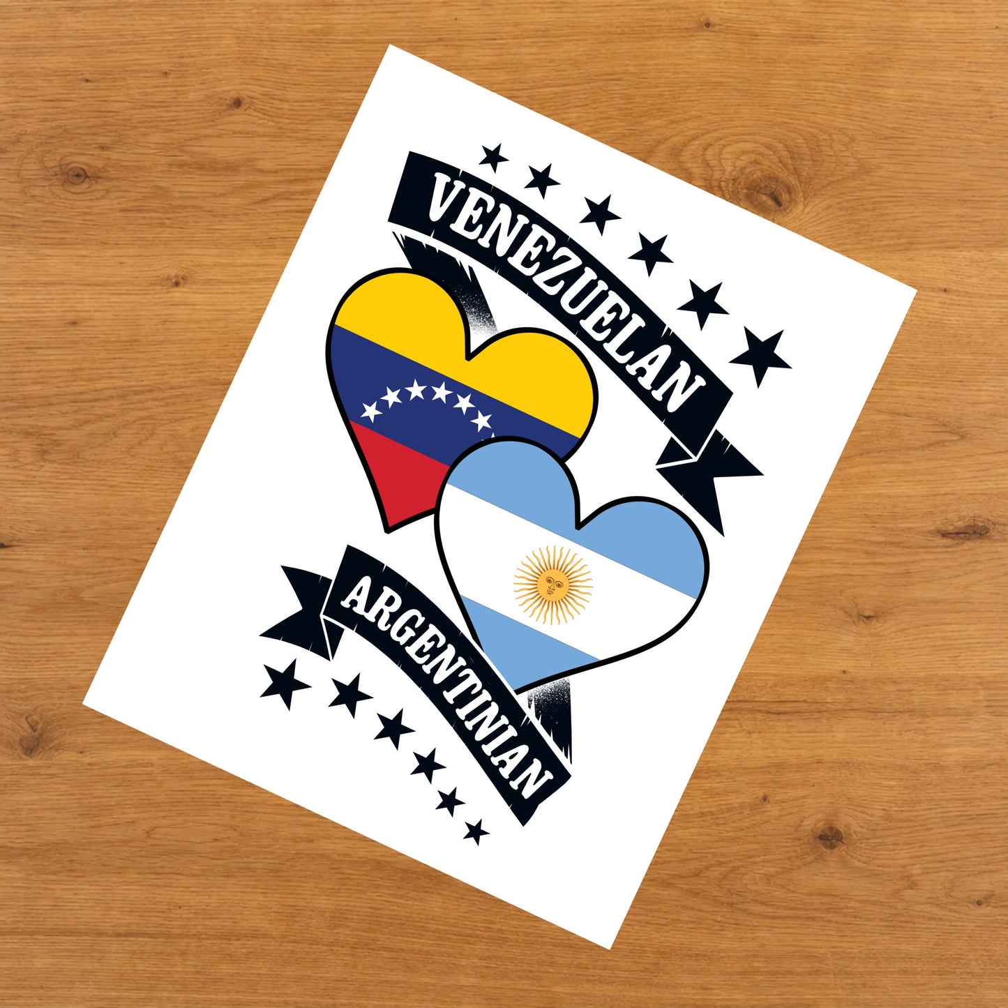 Venezuelan Argentinian Heart Flags Venezuela Argentina 8"x10" Wall Art Print