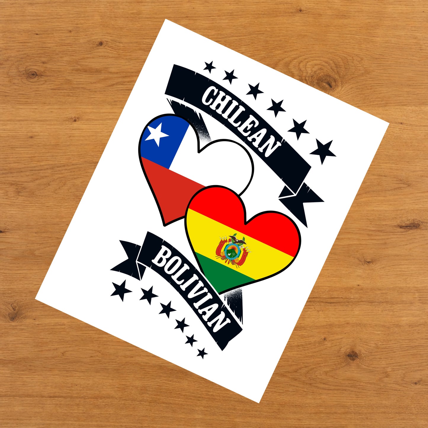Chilean Bolivian Heart Flags Chile Bolivia 8"x10" Wall Art Print