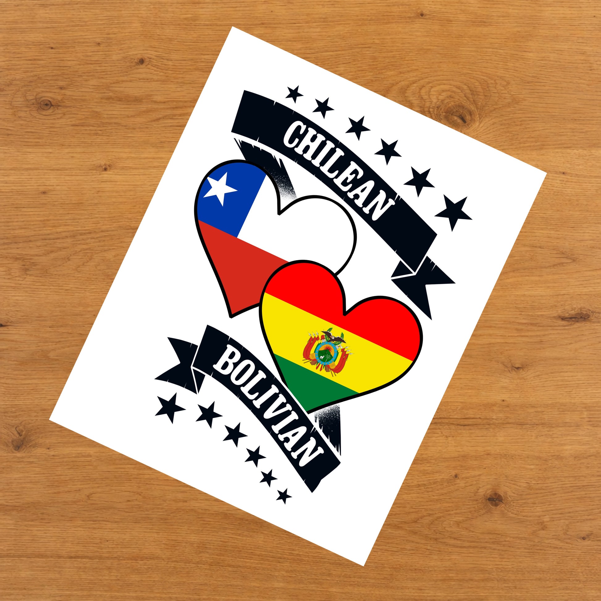 Chilean Bolivian Heart Flags Chile Bolivia 8"x10" Wall Art Print
