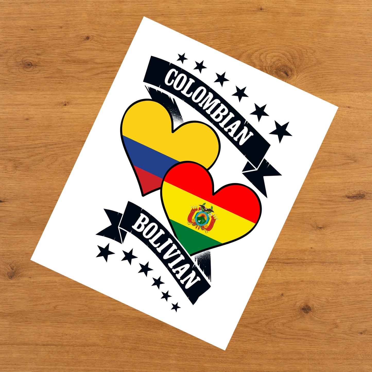 Colombian Bolivian Heart Flags Colombia Bolivia 8"x10" Wall Art Print