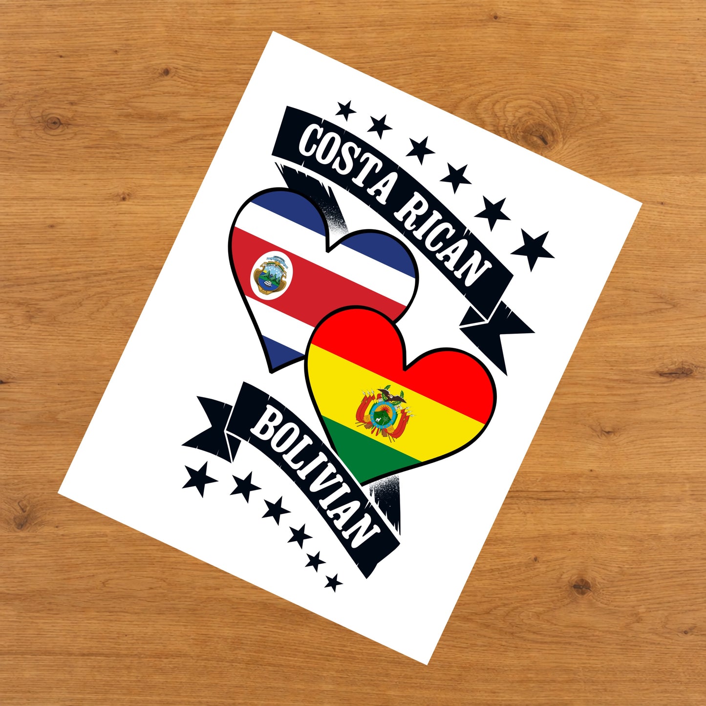 Costa Rican Bolivian Heart Flags Costa Rica Bolivia 8"x10" Wall Art Print