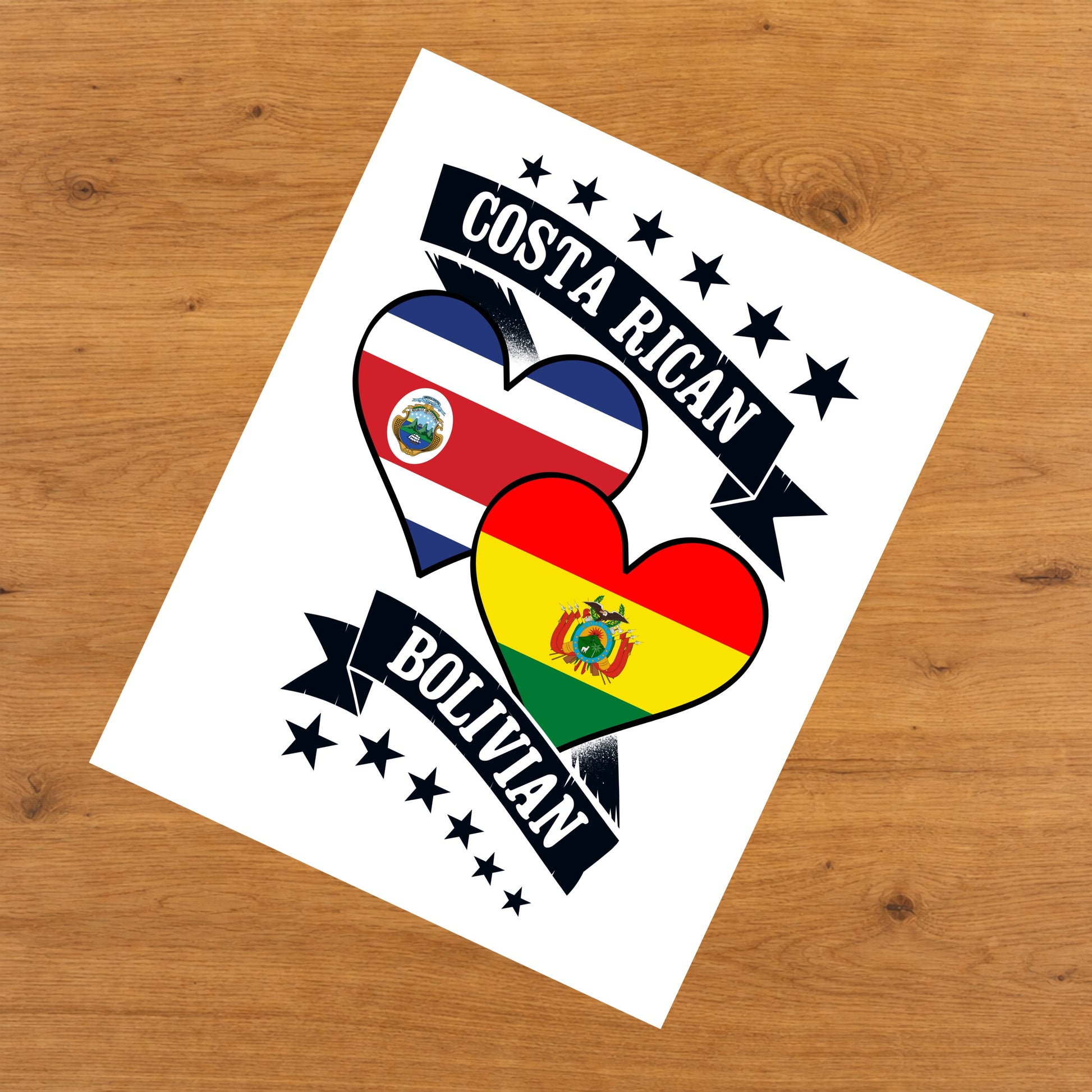 Costa Rican Bolivian Heart Flags Costa Rica Bolivia 8"x10" Wall Art Print