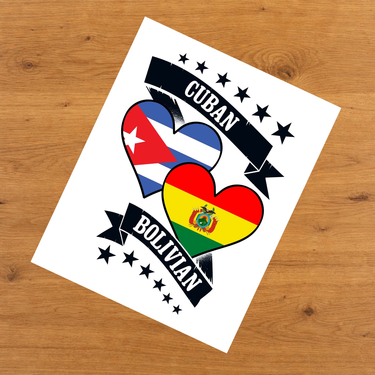 Cuban Bolivian Heart Flags Cuba Bolivia 8"x10" Wall Art Print