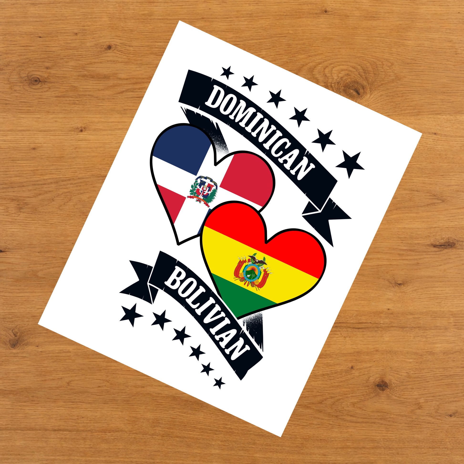Dominican Bolivian Heart Flags Dominican Republic Bolivia 8"x10" Wall Art Print