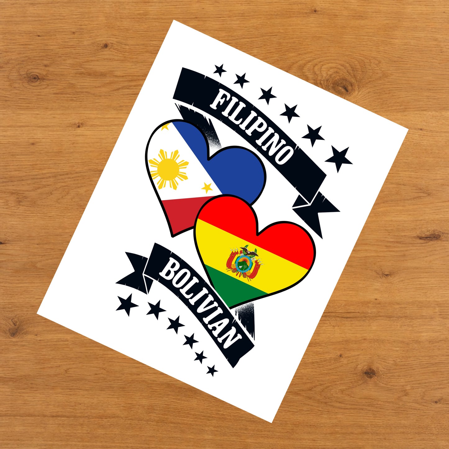 Filipino Bolivian Heart Flags Philippines Bolivia 8"x10" Wall Art Print