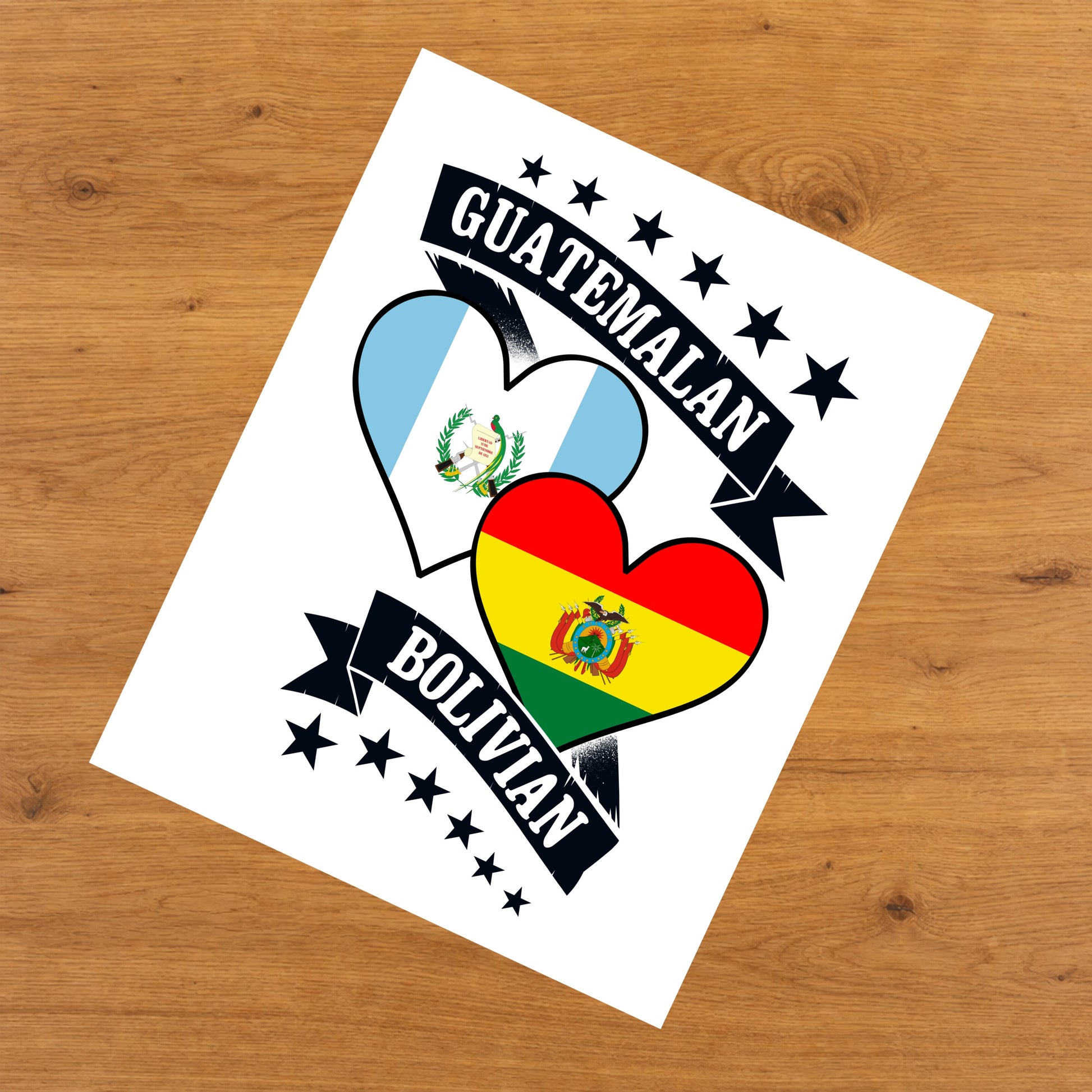 Guatemalan Bolivian Heart Flags Guatemala Bolivia 8"x10" Wall Art Print