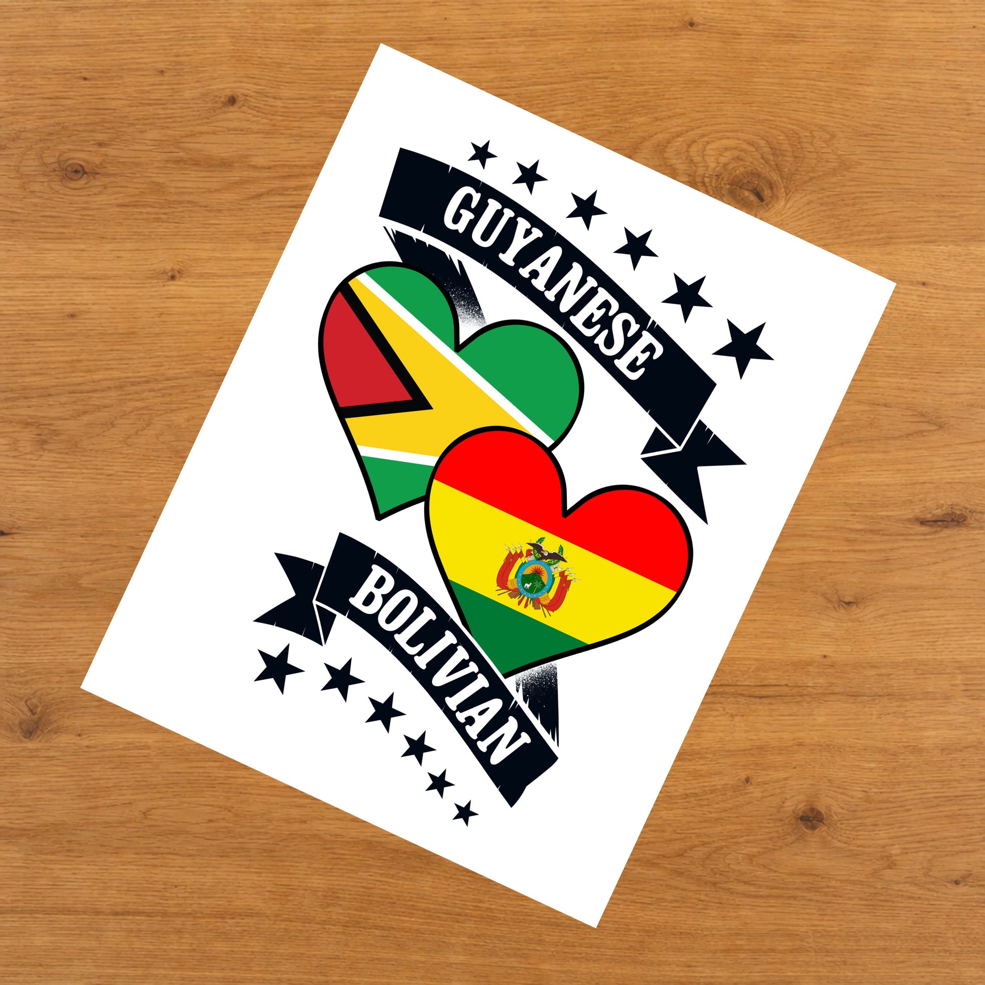 Guyanese Bolivian Heart Flags Guyana Bolivia 8"x10" Wall Art Print