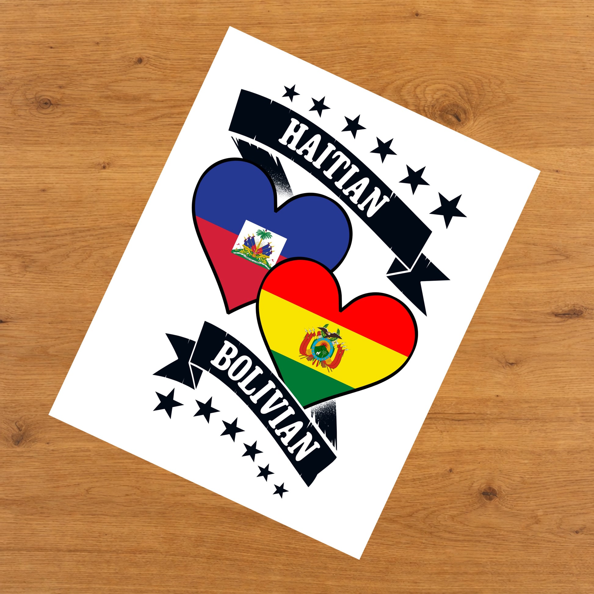 Haitian Bolivian Heart Flags Haiti Bolivia 8"x10" Wall Art Print