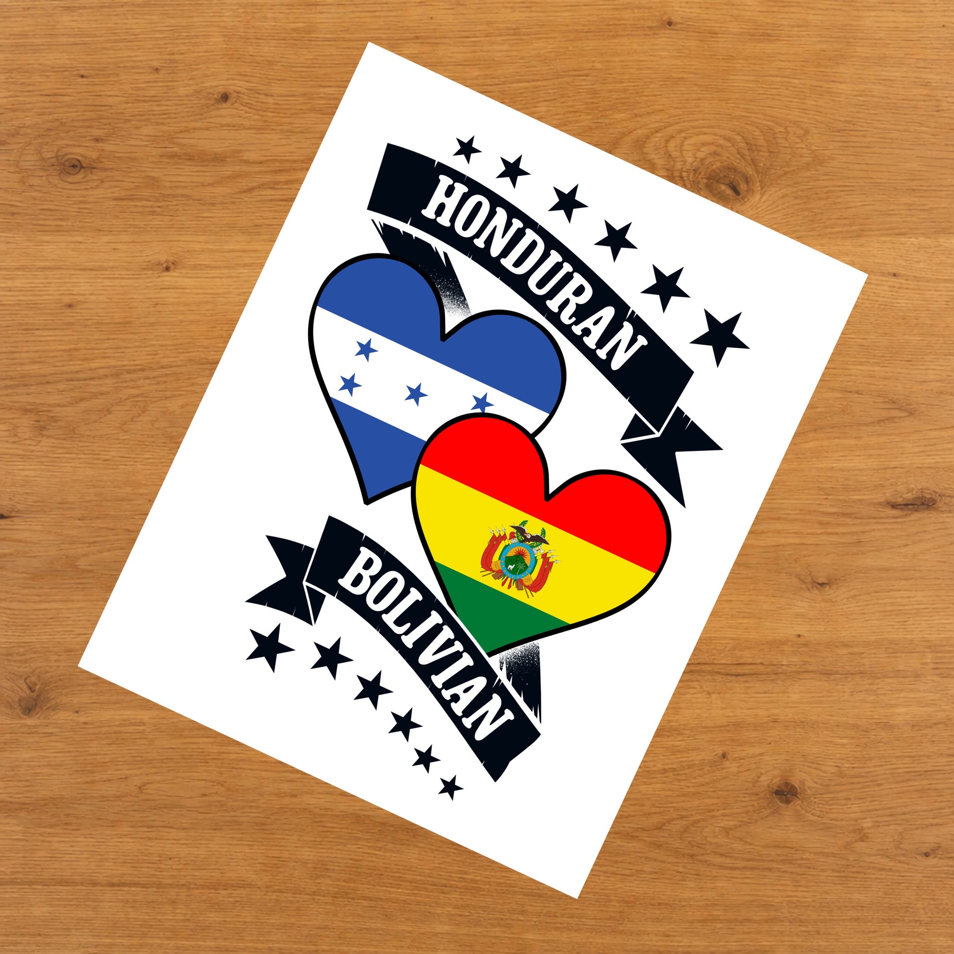 Honduran Bolivian Heart Flags Honduras Bolivia 8"x10" Wall Art Print