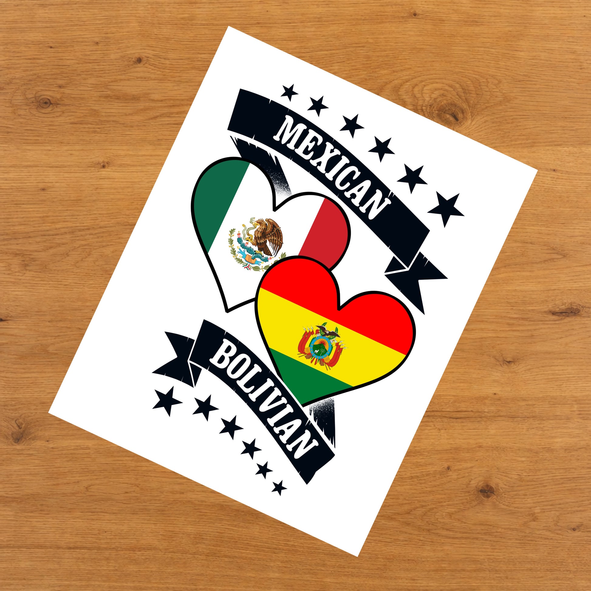 Mexican Bolivian Heart Flags Mexico Bolivia 8"x10" Wall Art Print