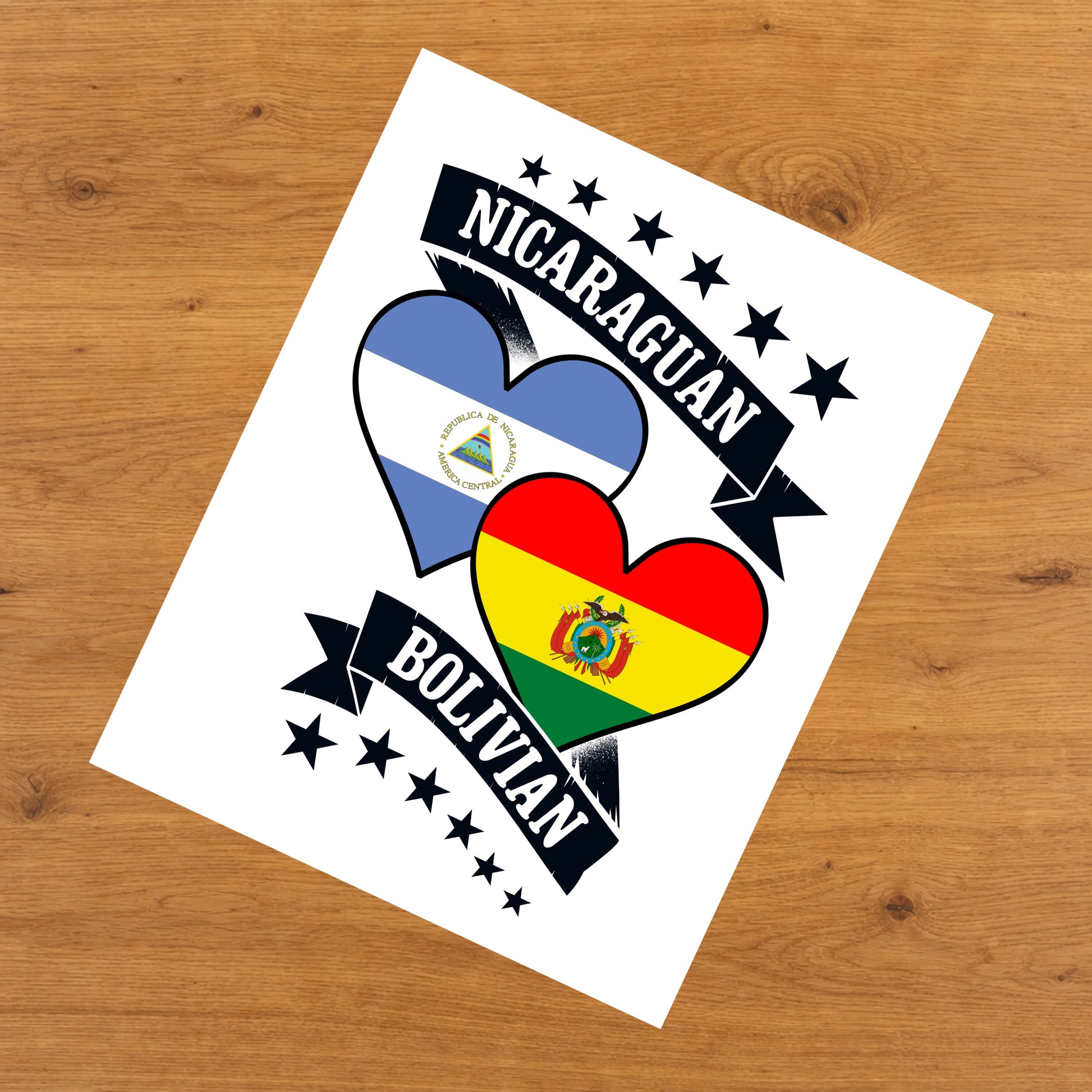 Nicaraguan Bolivian Heart Flags Nicaragua Bolivia 8"x10" Wall Art Print