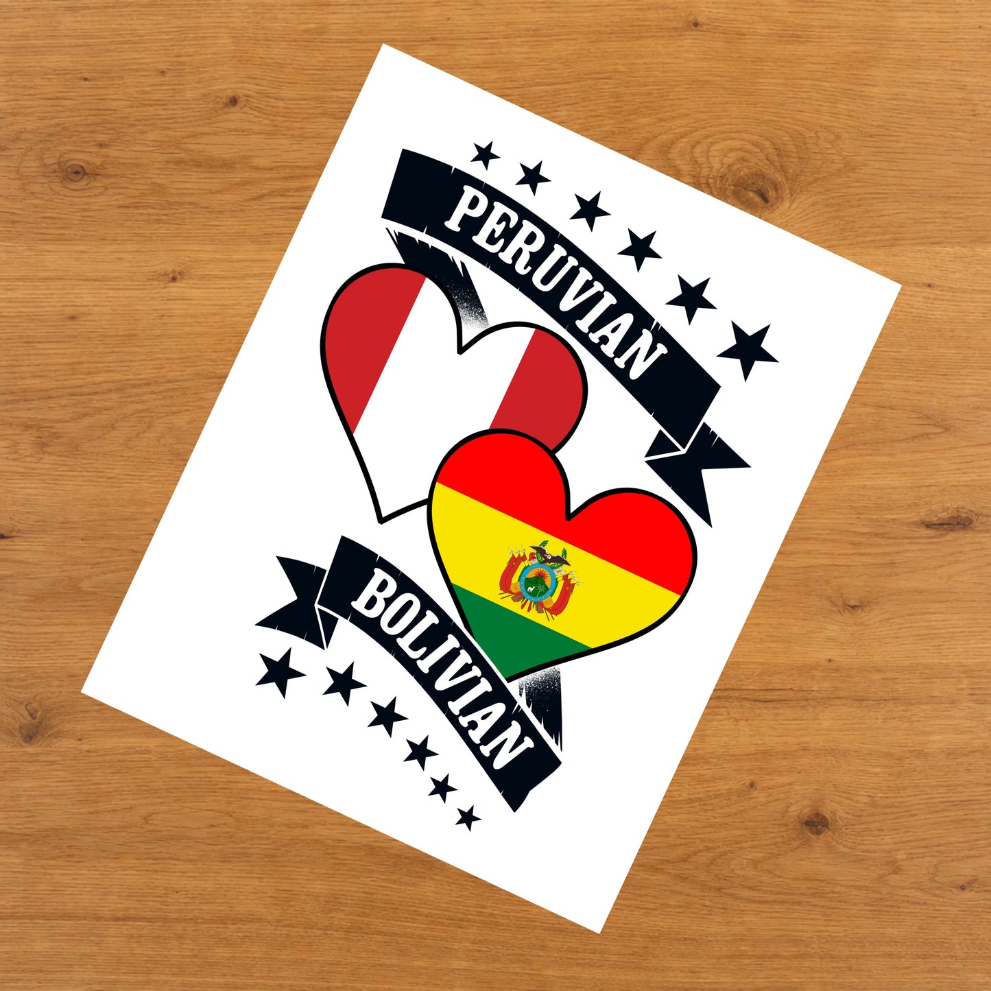 Peruvian Bolivian Heart Flags Peru Bolivia 8"x10" Wall Art Print