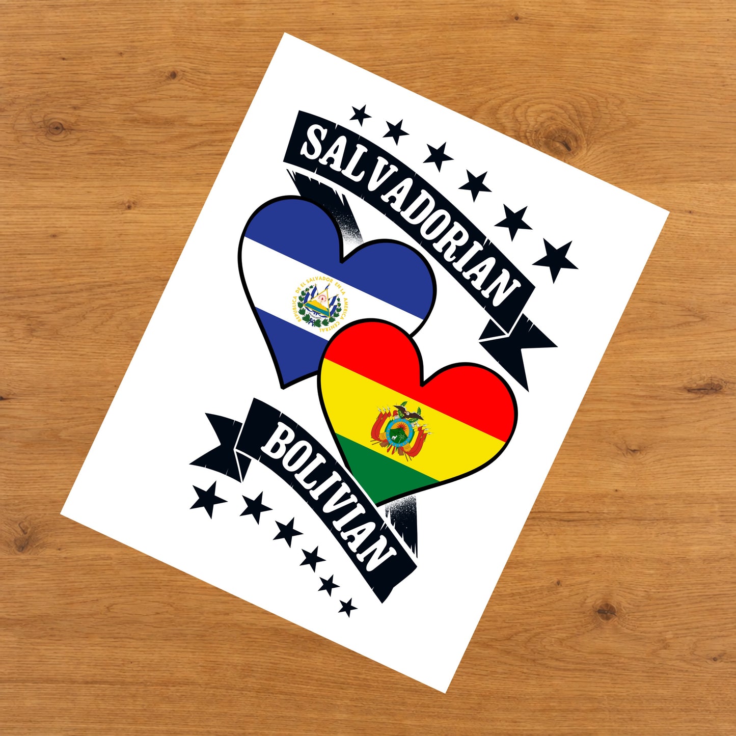 Salvadorian Bolivian Heart Flags El Salvador Bolivia 8"x10" Wall Art Print