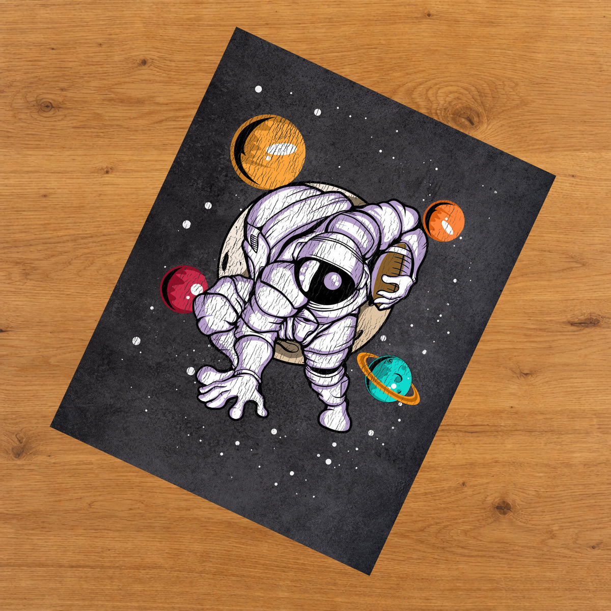 Football Astronaut Outer Space Spaceman Distressed 8"x10" Wall Art Print