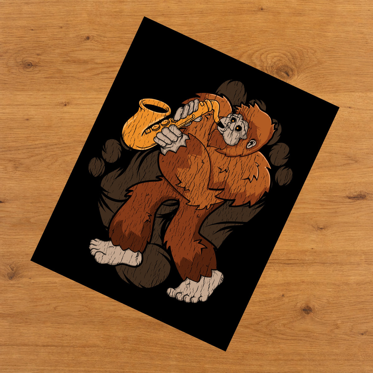 Bigfoot Saxophone Art - Sasquatch Playing Sax 8"x10" Wall Art Print