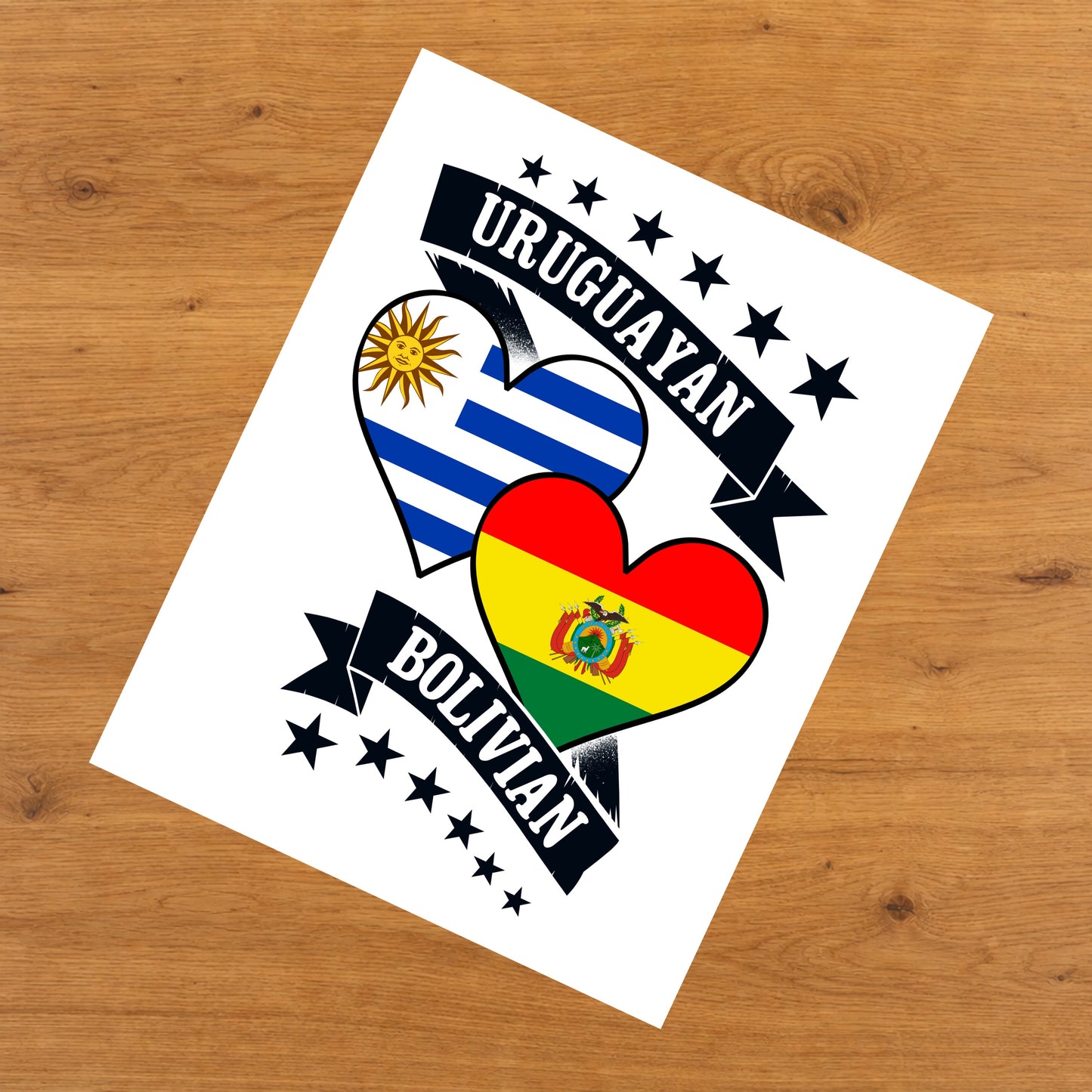 Uruguayan Bolivian Heart Flags Uruguay Bolivia 8"x10" Wall Art Print