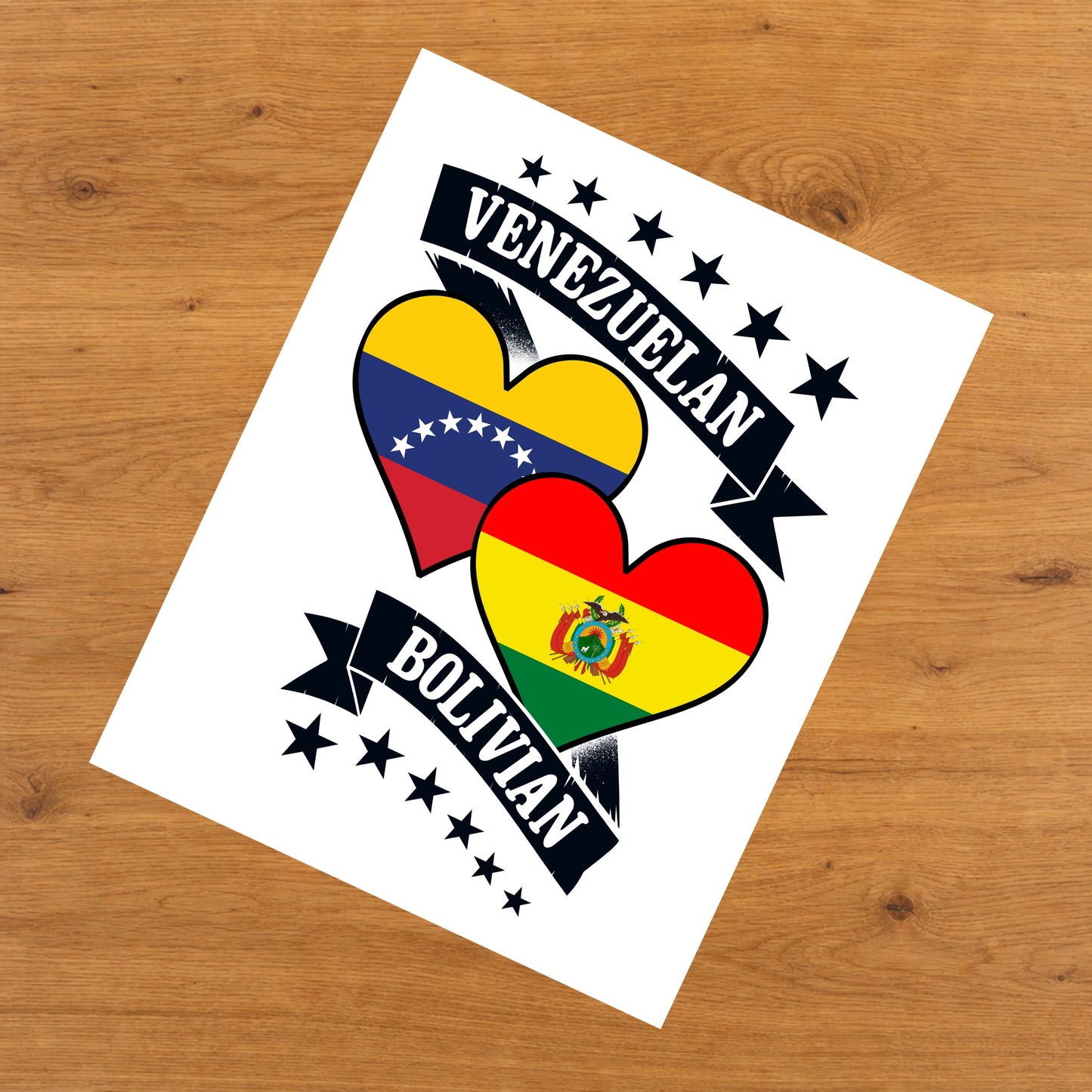 Venezuelan Bolivian Heart Flags Venezuela Bolivia 8"x10" Wall Art Print