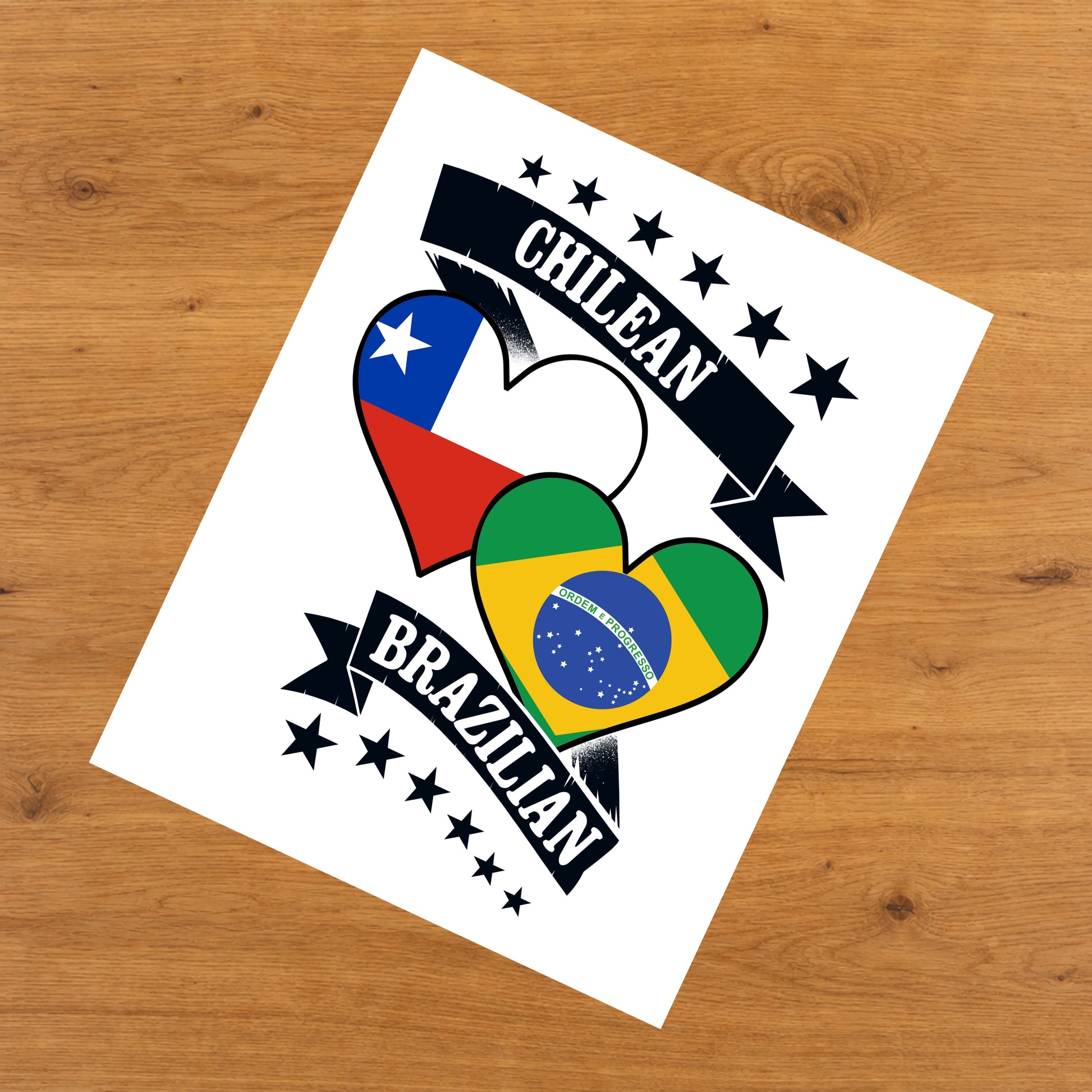 Chilean Brazilian Heart Flags Chile Brazil 8"x10" Wall Art Print