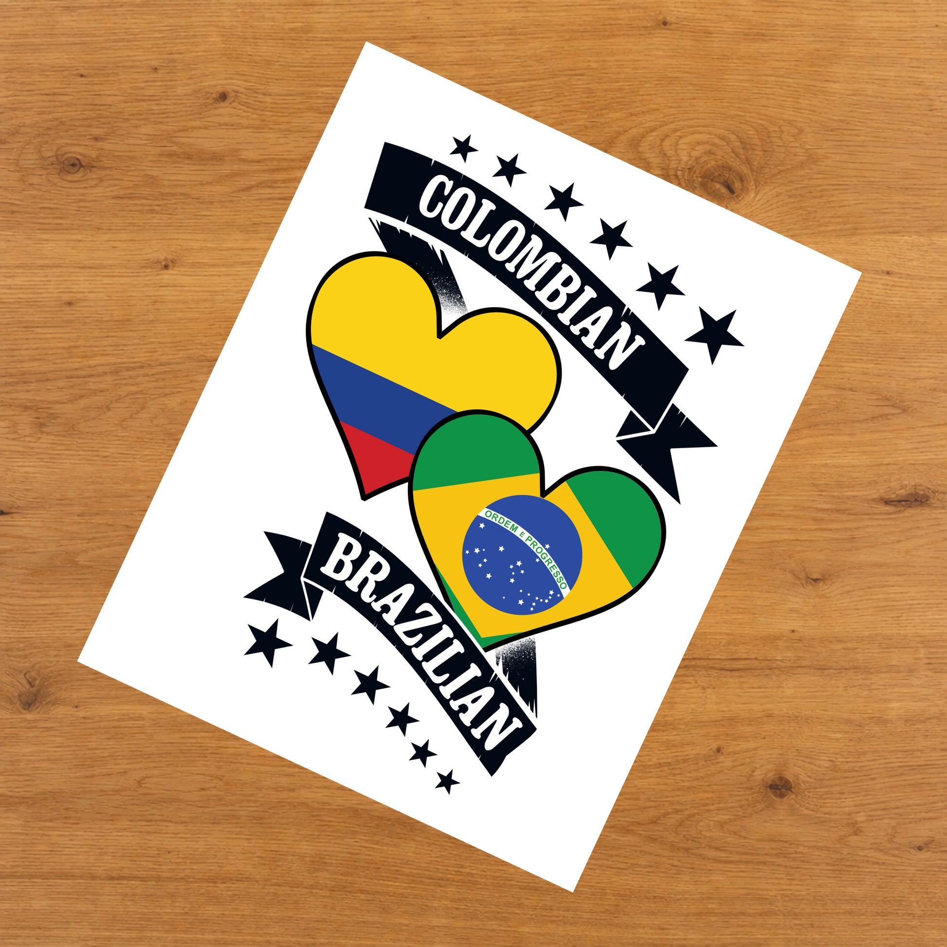 Colombian Brazilian Heart Flags Colombia Brazil 8"x10" Wall Art Print