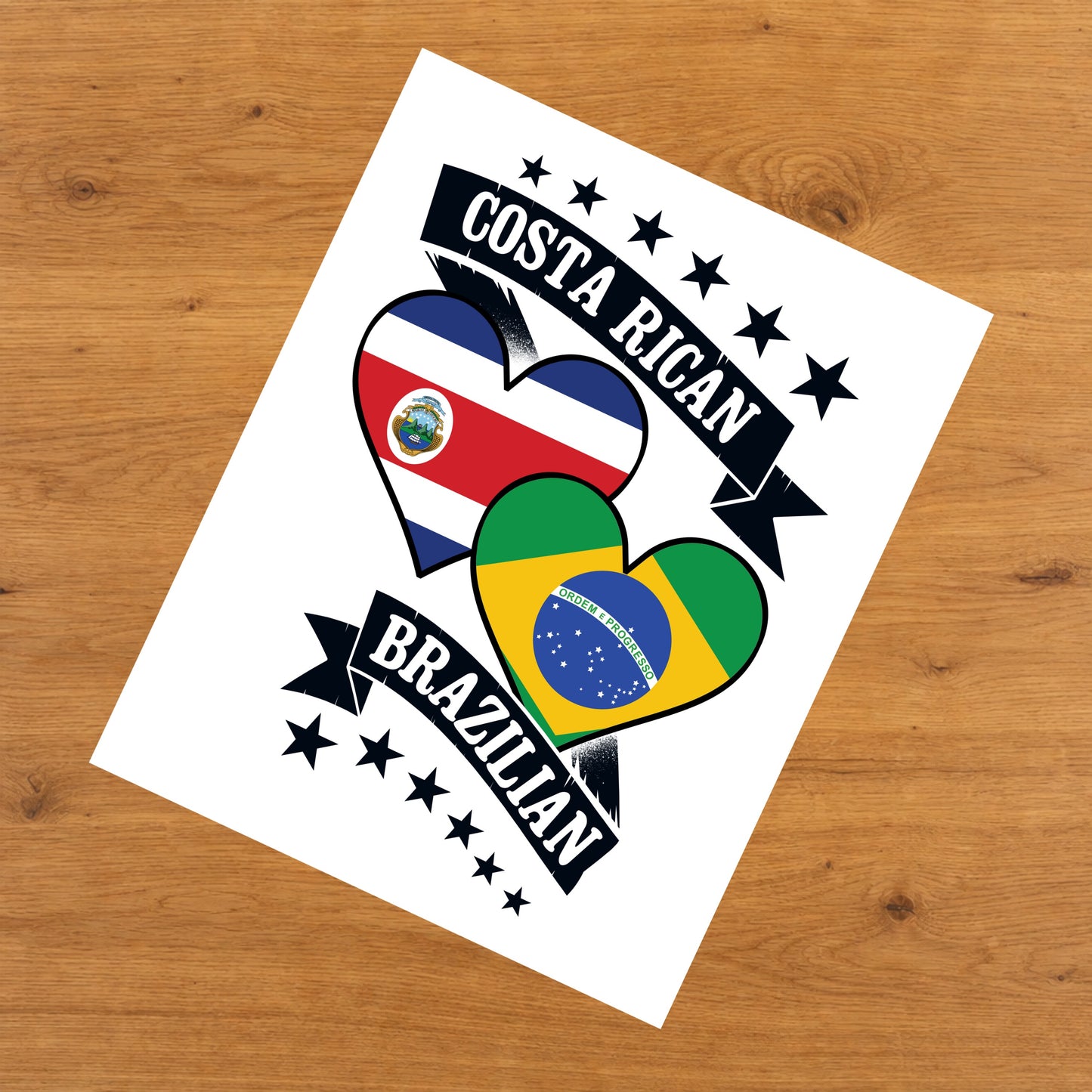 Costa Rican Brazilian Heart Flags Costa Rica Brazil 8"x10" Wall Art Print
