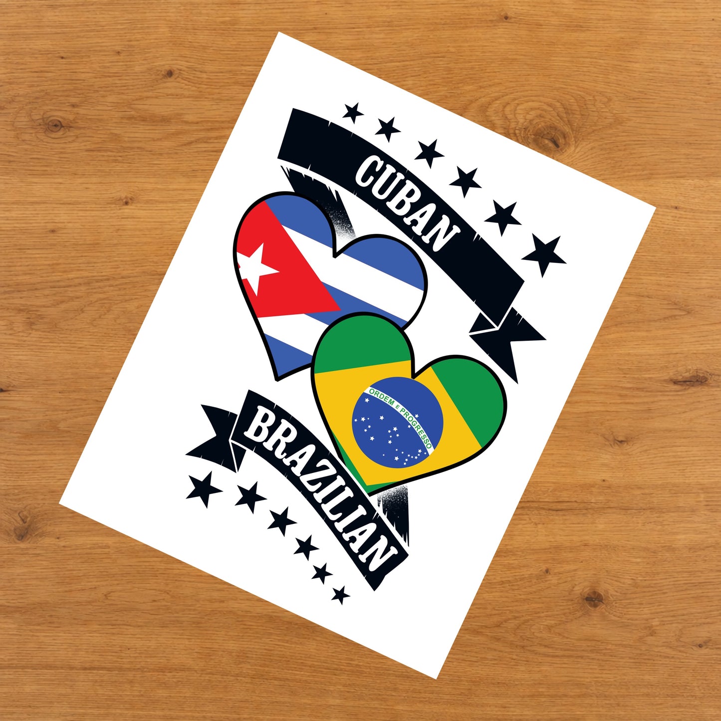 Cuban Brazilian Heart Flags Cuba Brazil 8"x10" Wall Art Print