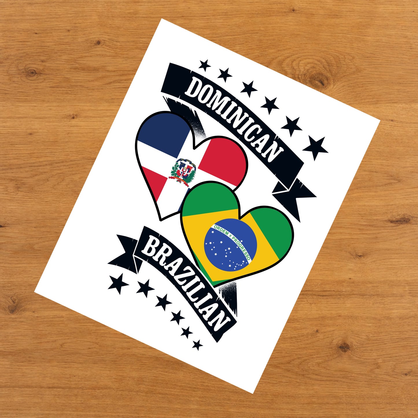 Dominican Brazilian Heart Flags Dominican Republic Brazil 8"x10" Wall Art Print