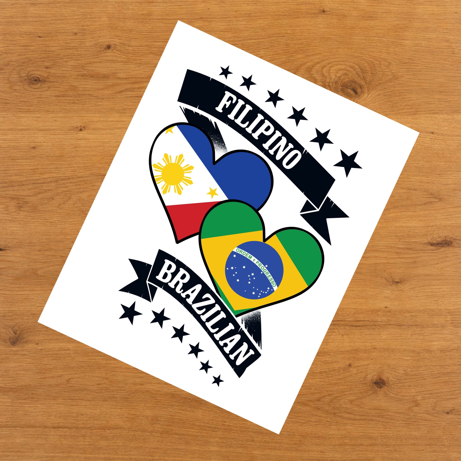 Filipino Brazilian Heart Flags Philippines Brazil 8"x10" Wall Art Print