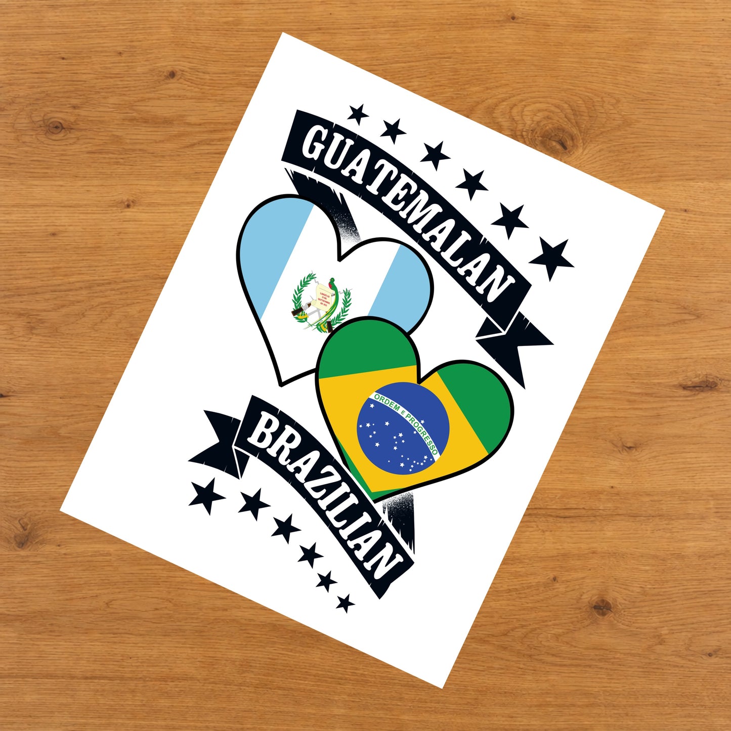 Guatemalan Brazilian Heart Flags Guatemala Brazil 8"x10" Wall Art Print