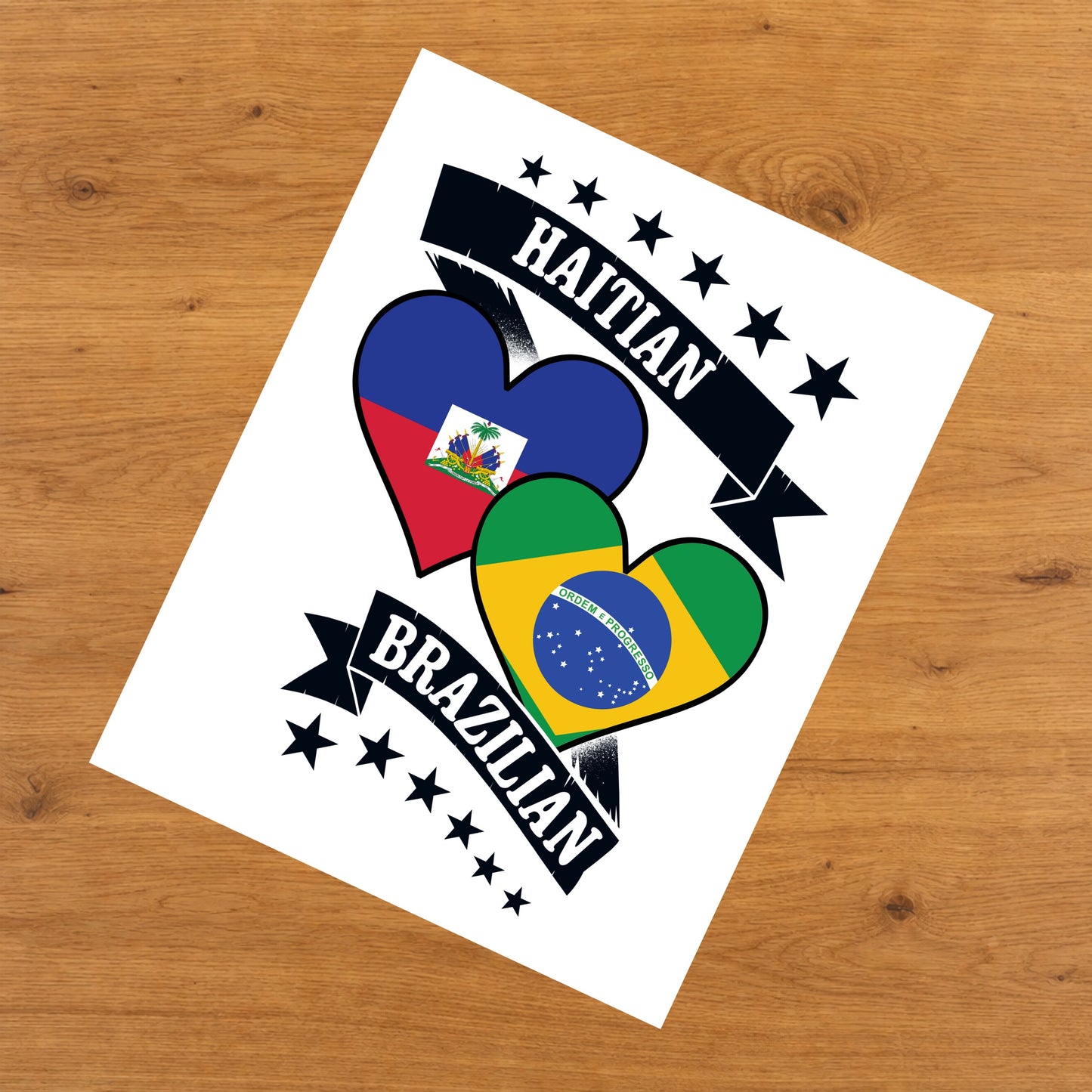 Haitian Brazilian Heart Flags Haiti Brazil 8"x10" Wall Art Print