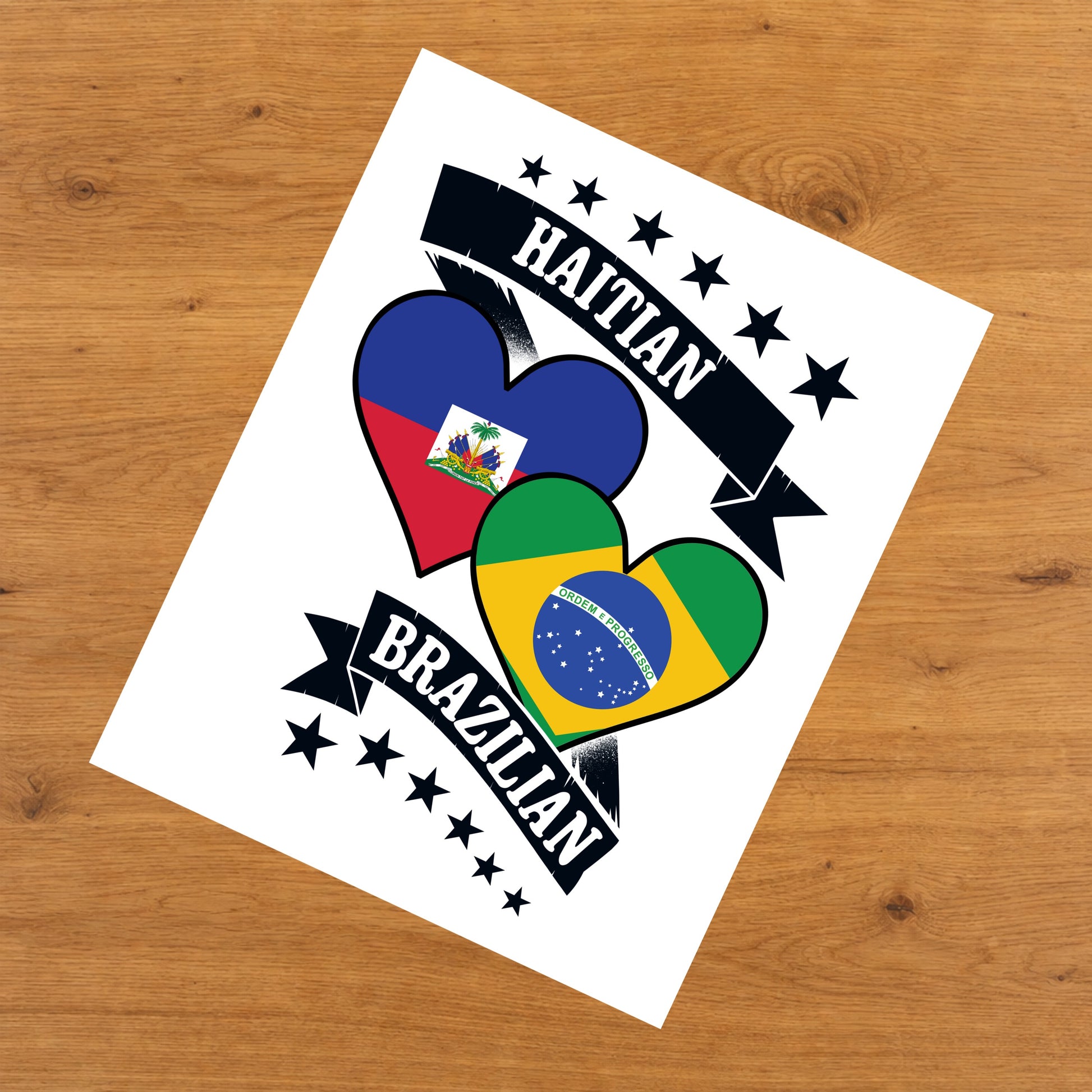 Haitian Brazilian Heart Flags Haiti Brazil 8"x10" Wall Art Print