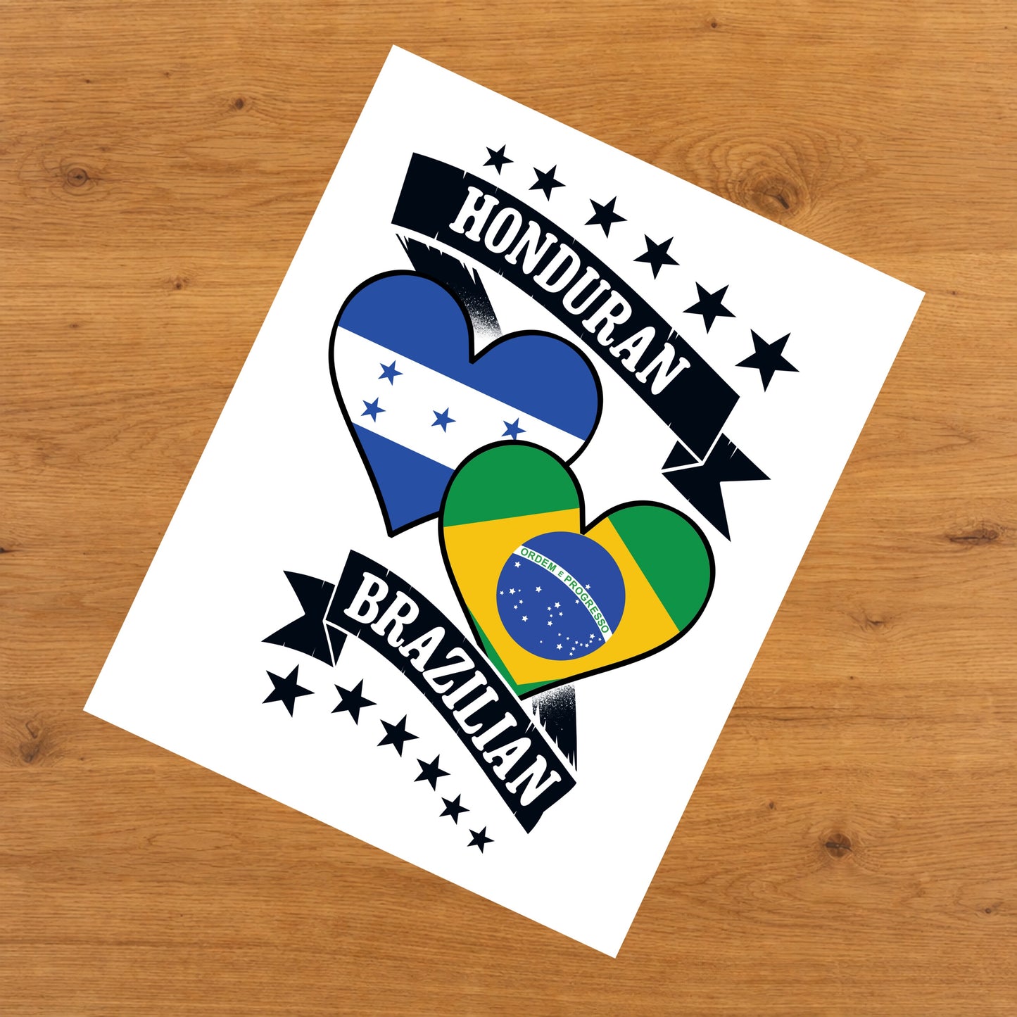 Honduran Brazilian Heart Flags Honduras Brazil 8"x10" Wall Art Print