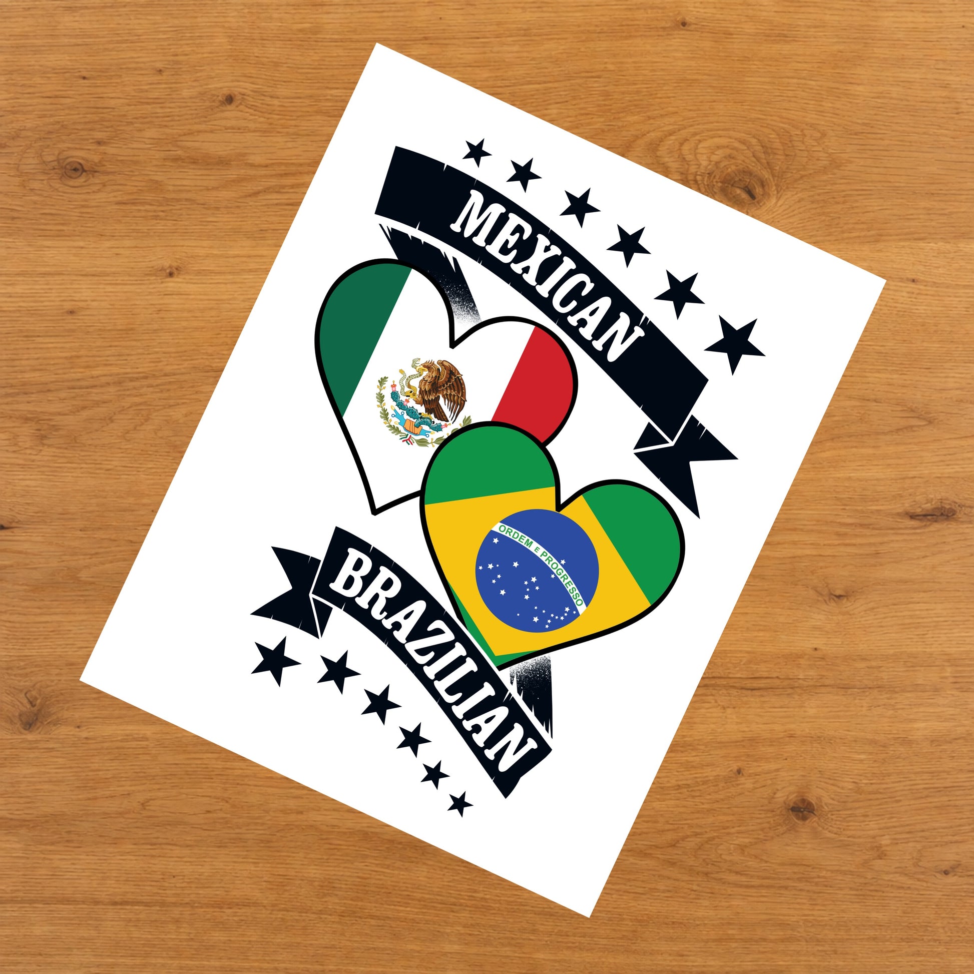Mexican Brazilian Heart Flags Mexico Brazil 8"x10" Wall Art Print