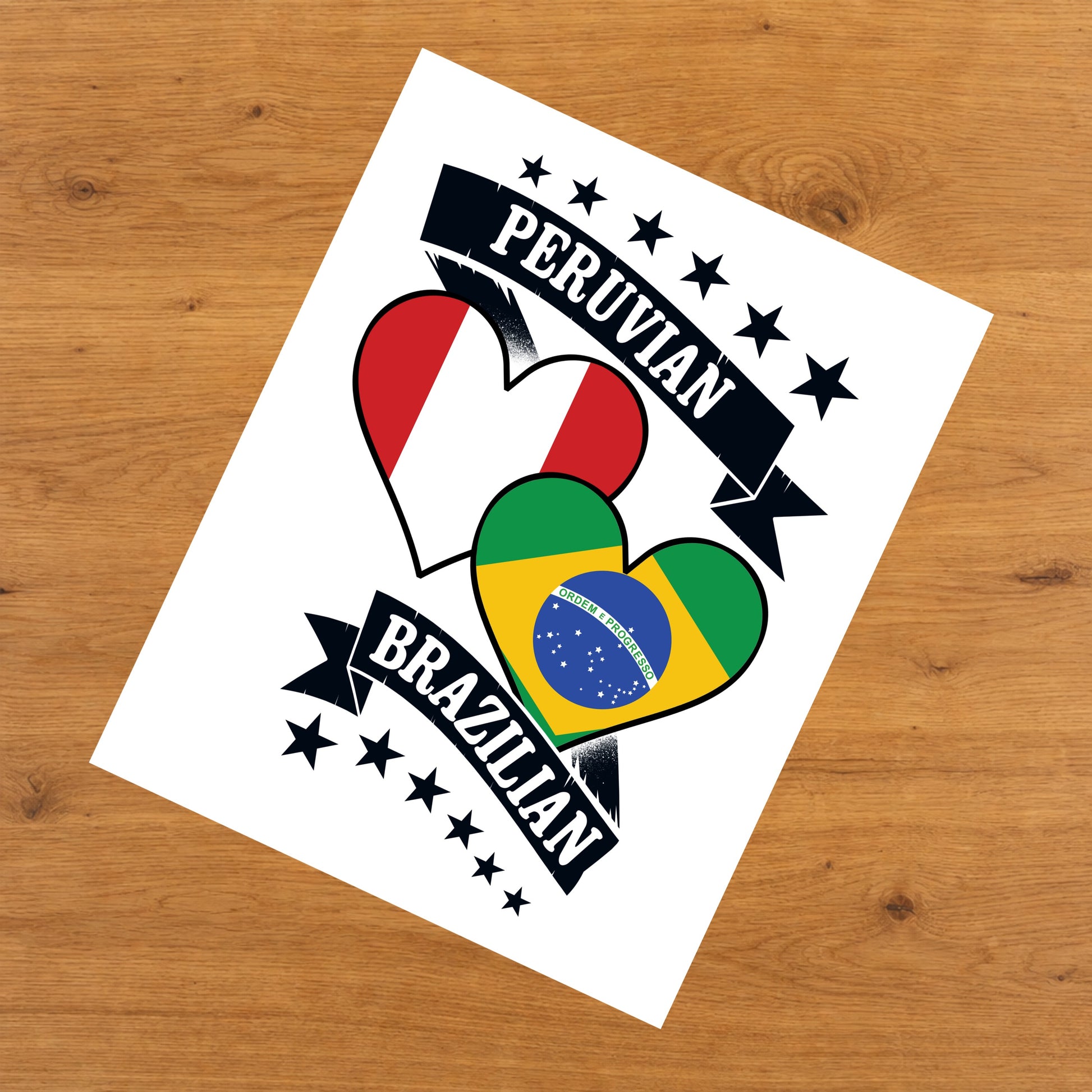 Peruvian Brazilian Heart Flags Peru Brazil 8"x10" Wall Art Print