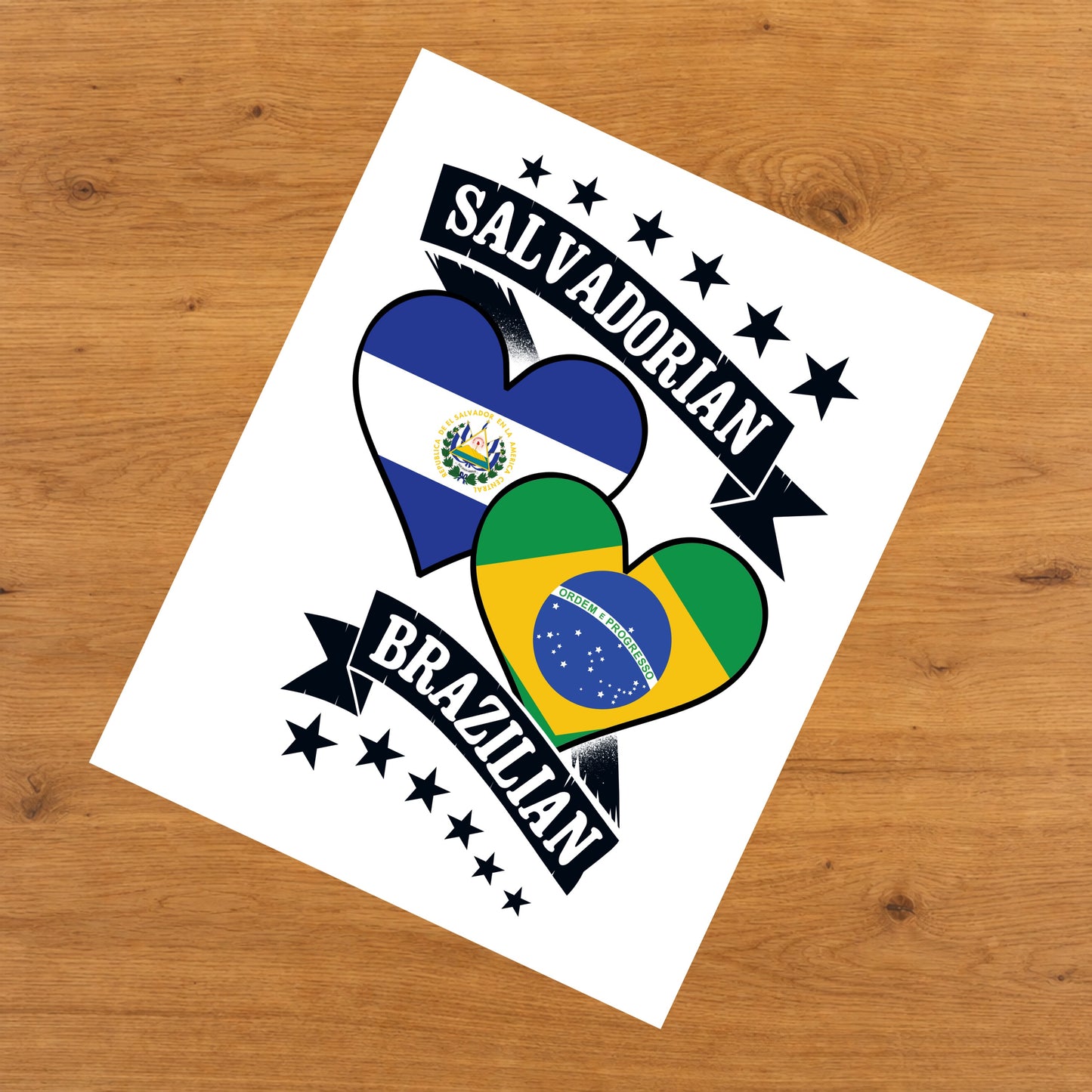 Salvadorian Brazilian Heart Flags El Salvador Brazil 8"x10" Wall Art Print