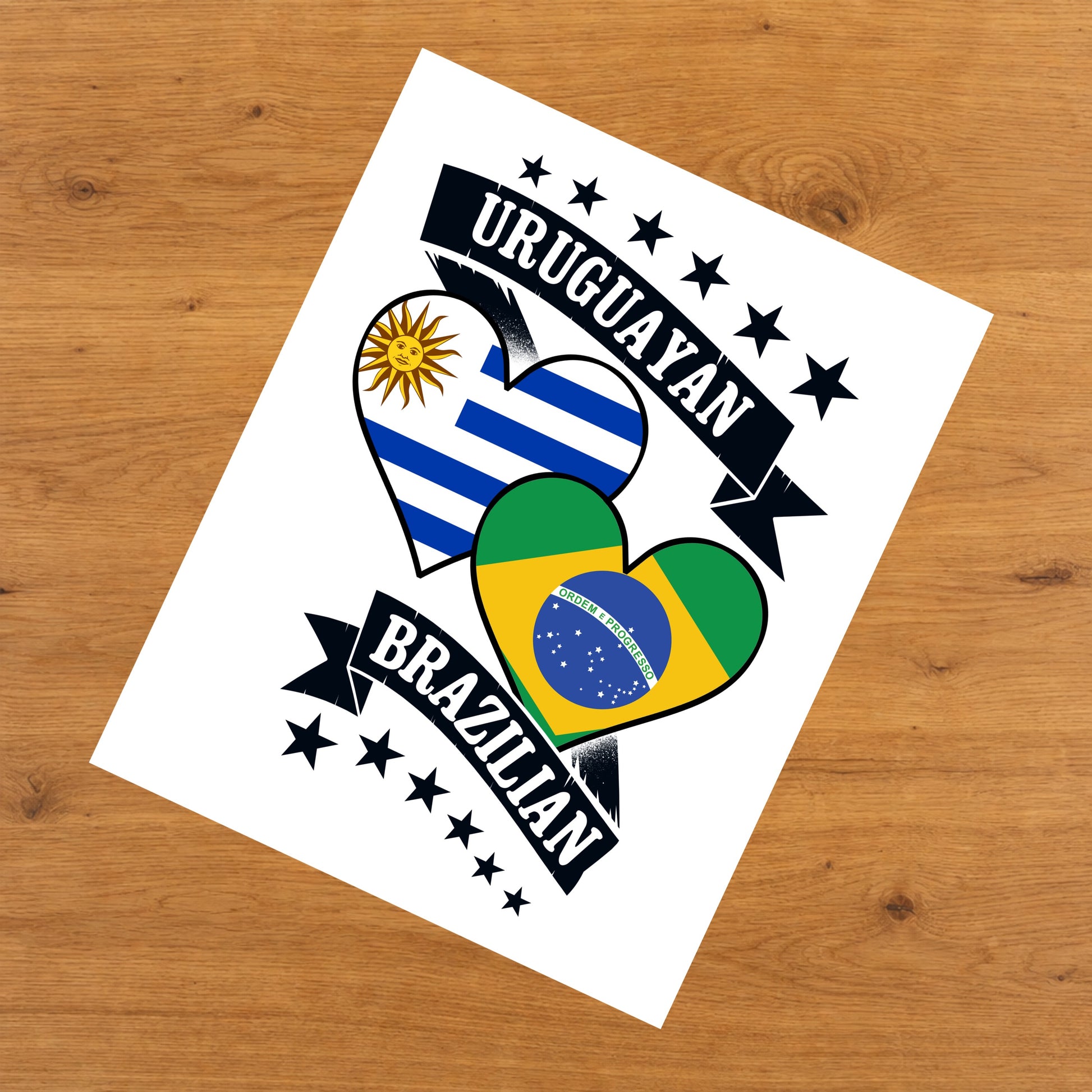 Uruguayan Brazilian Heart Flags Uruguay Brazil 8"x10" Wall Art Print