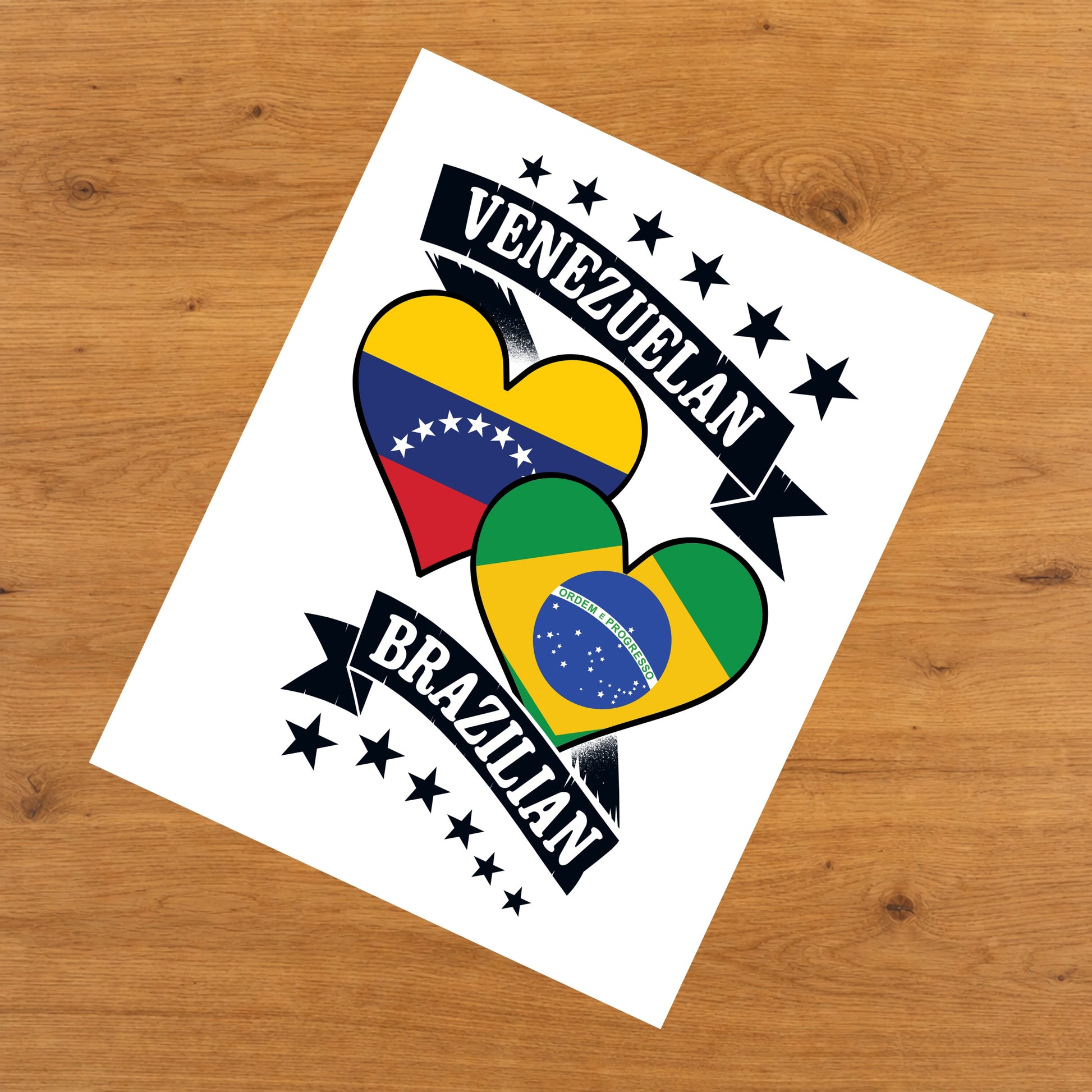 Venezuelan Brazilian Heart Flags Venezuela Brazil 8"x10" Wall Art Print
