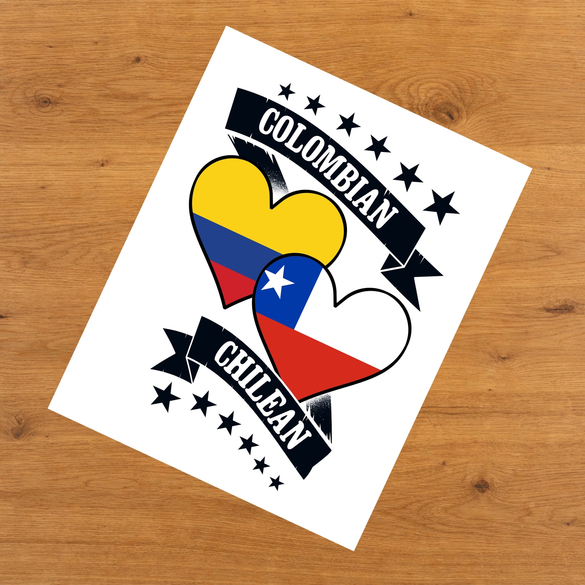 Colombian Chilean Heart Flags Colombia Chile 8"x10" Wall Art Print