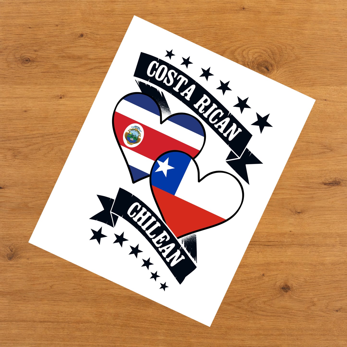 Costa Rican Chilean Heart Flags Costa Rica Chile 8"x10" Wall Art Print