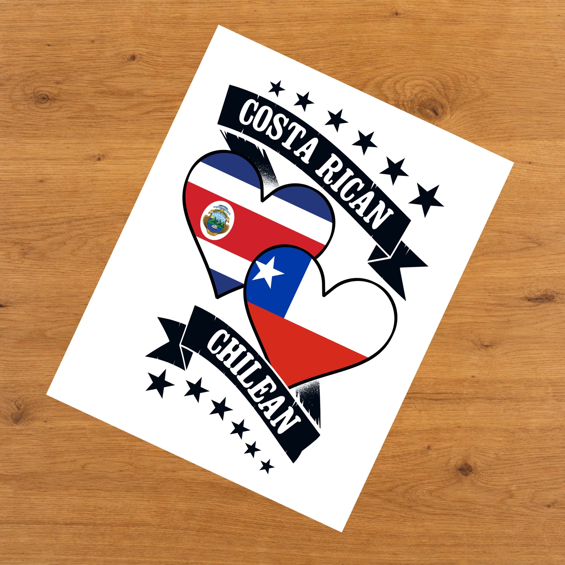Costa Rican Chilean Heart Flags Costa Rica Chile 8"x10" Wall Art Print