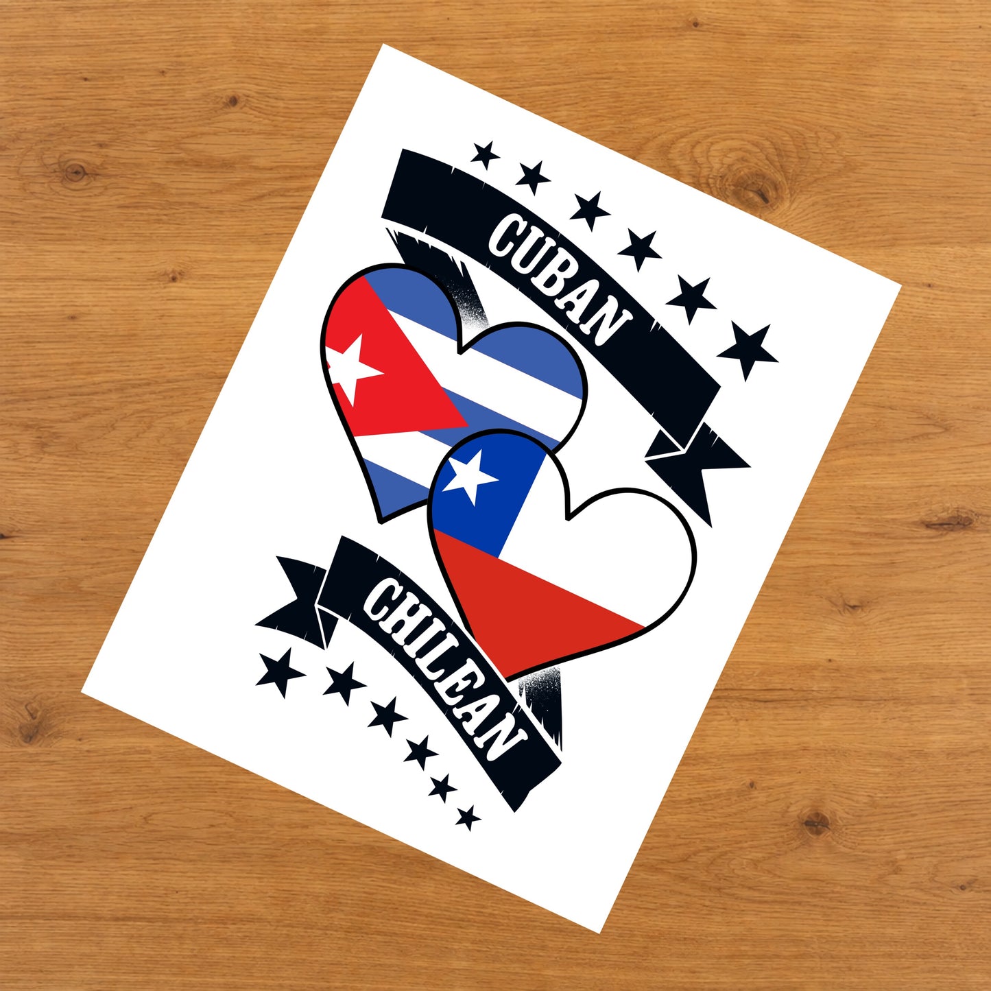 Cuban Chilean Heart Flags Cuba Chile 8"x10" Wall Art Print