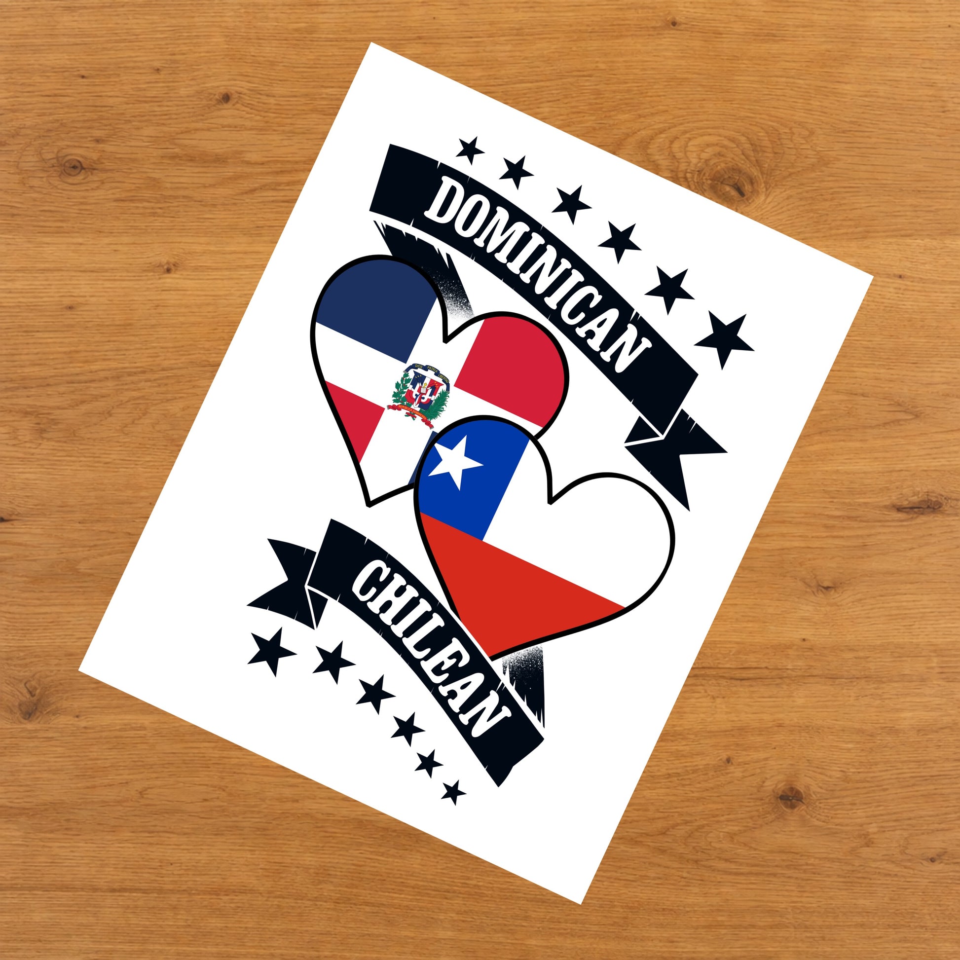 Dominican Chilean Heart Flags Dominican Republic Chile 8"x10" Wall Art Print