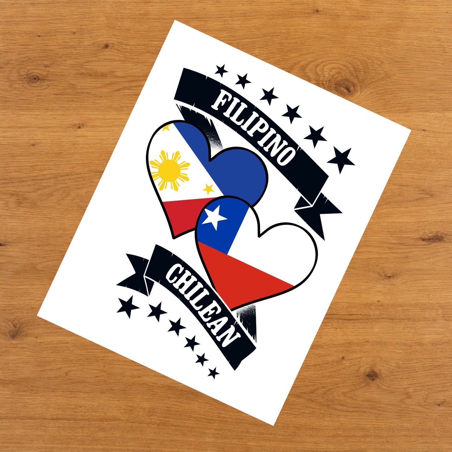 Filipino Chilean Heart Flags Philippines Chile 8"x10" Wall Art Print