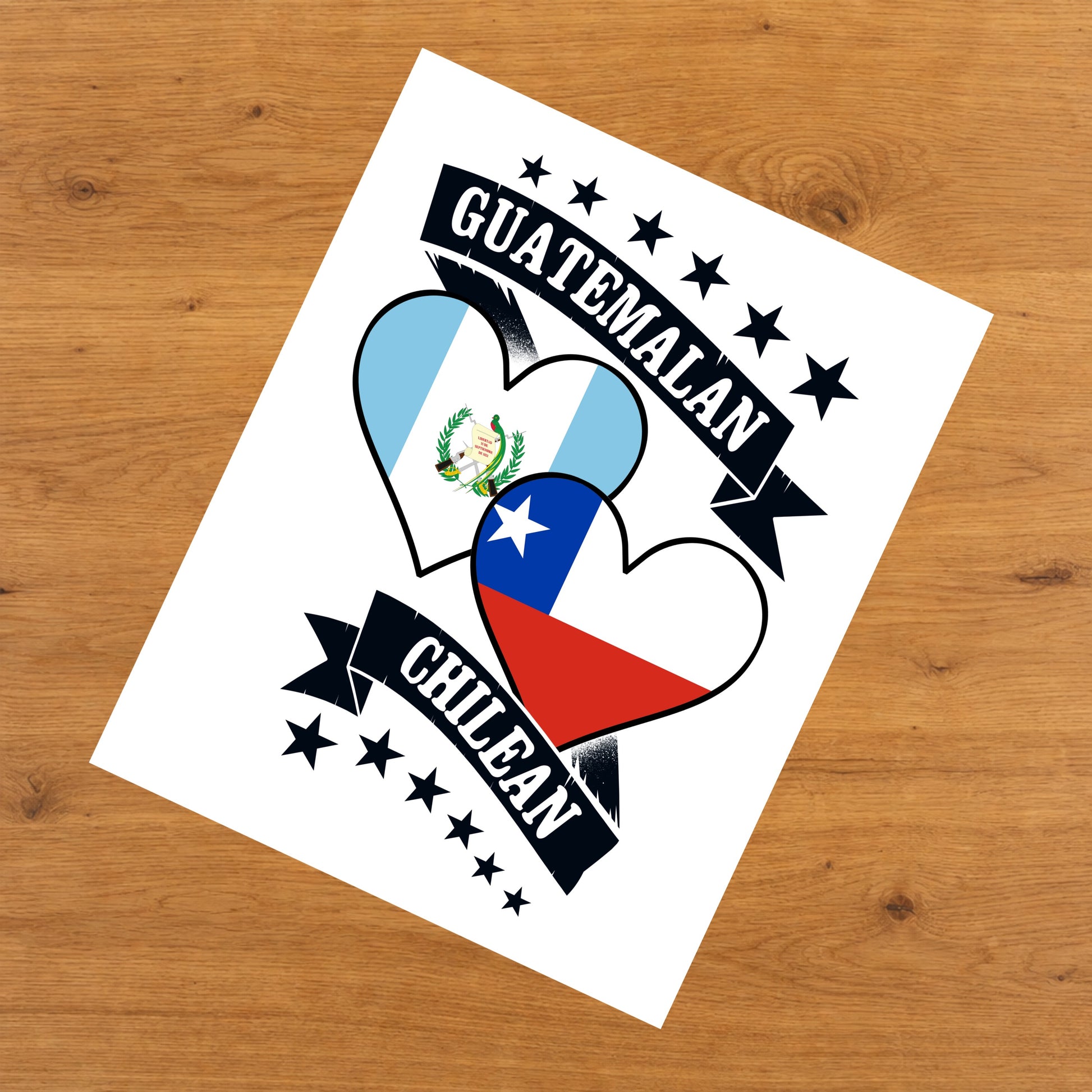Guatemalan Chilean Heart Flags Guatemala Chile 8"x10" Wall Art Print