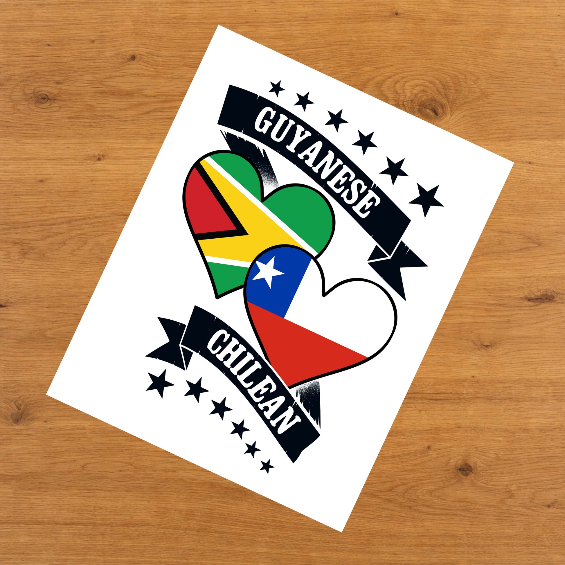 Guyanese Chilean Heart Flags Guyana Chile 8"x10" Wall Art Print