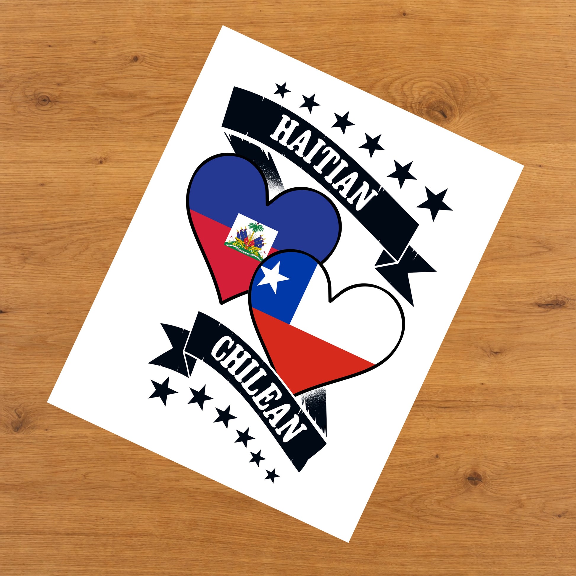 Haitian Chilean Heart Flags Haiti Chile 8"x10" Wall Art Print
